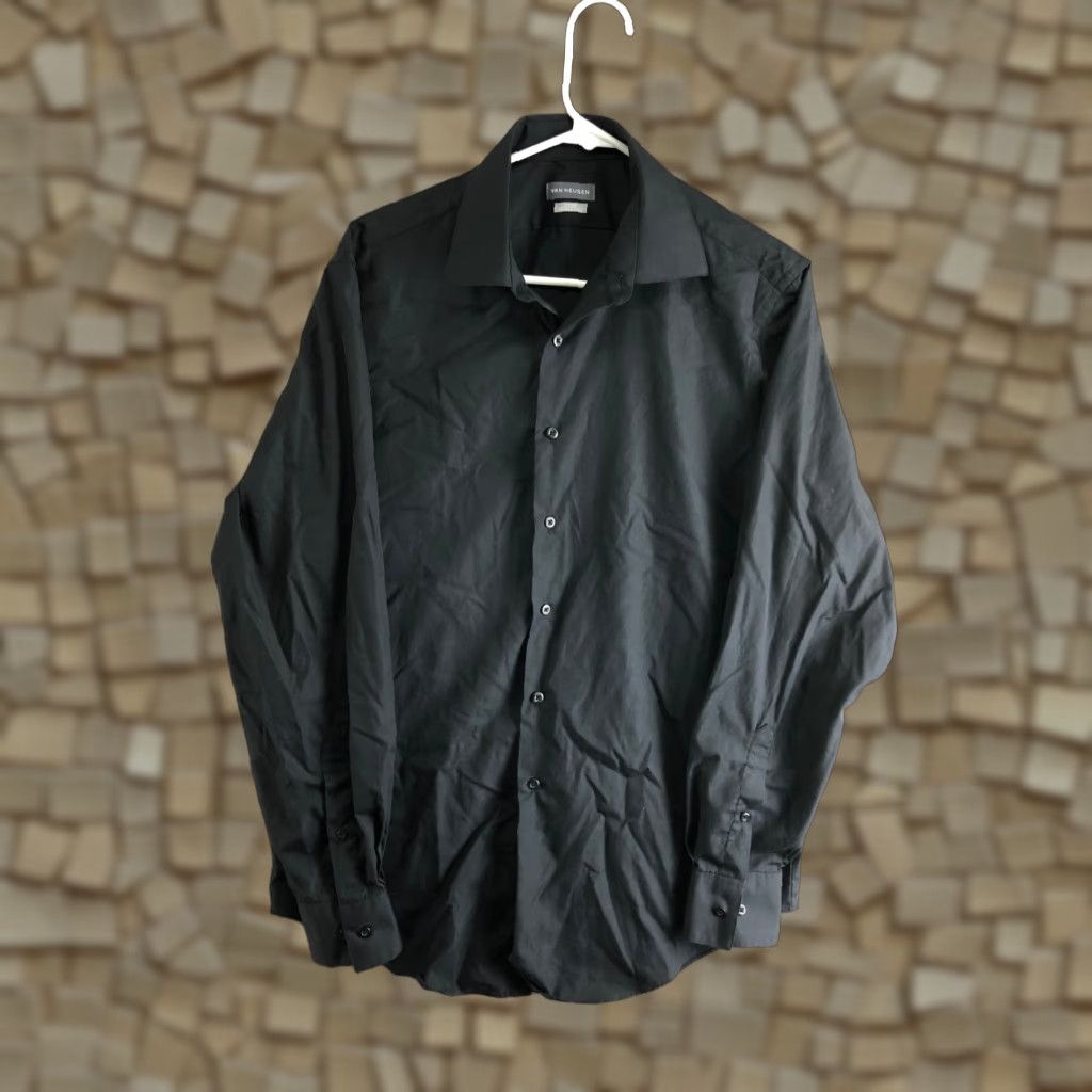 Van Heusen Van Heusen Shirt Mens Size 15.5 34/35 Solid Black Long Sleeve Spread Collar Size US L / EU 52-54 / 3 - 1 Thumbnail