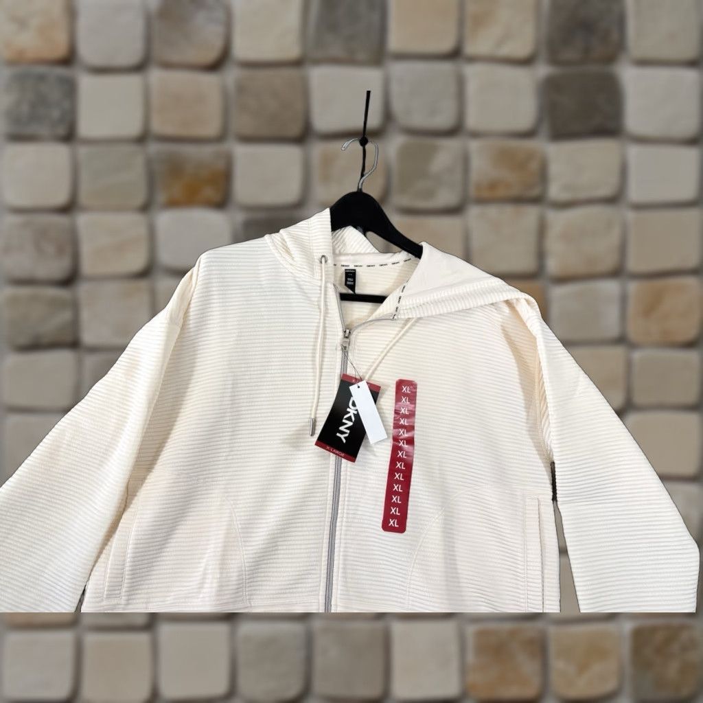 DKNY DKNY Full Zip Hoodie Womens XL Sand Ivory Ribbed Stretch Lined Pockets NWT Outdoor Casual Thermal Size XL / US 12-14 / IT 48-50 - 1 Thumbnail