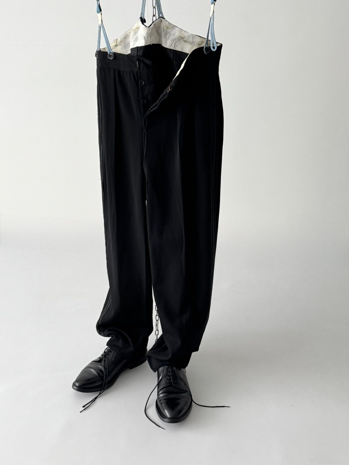 Vintage Vintage 1950s European Tuxedo Suspenders Wool Trousers Size US 32 / EU 48 - 3 Thumbnail