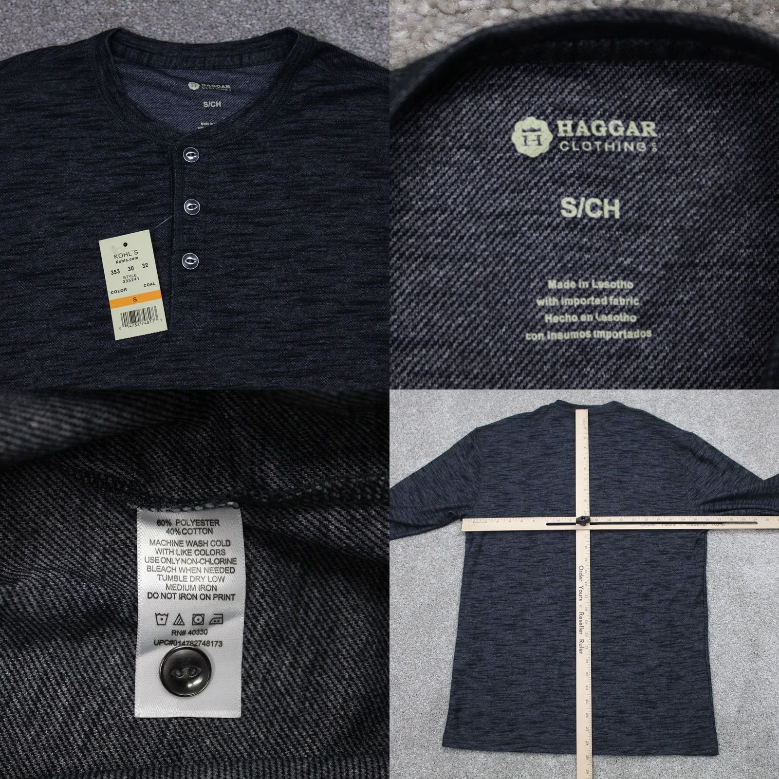 Haggar Haggar Shirt Mens Small Gray Polyester/Cotton Long Sleeve Henley NWT Size US S / EU 44-46 / 1 - 8 Thumbnail