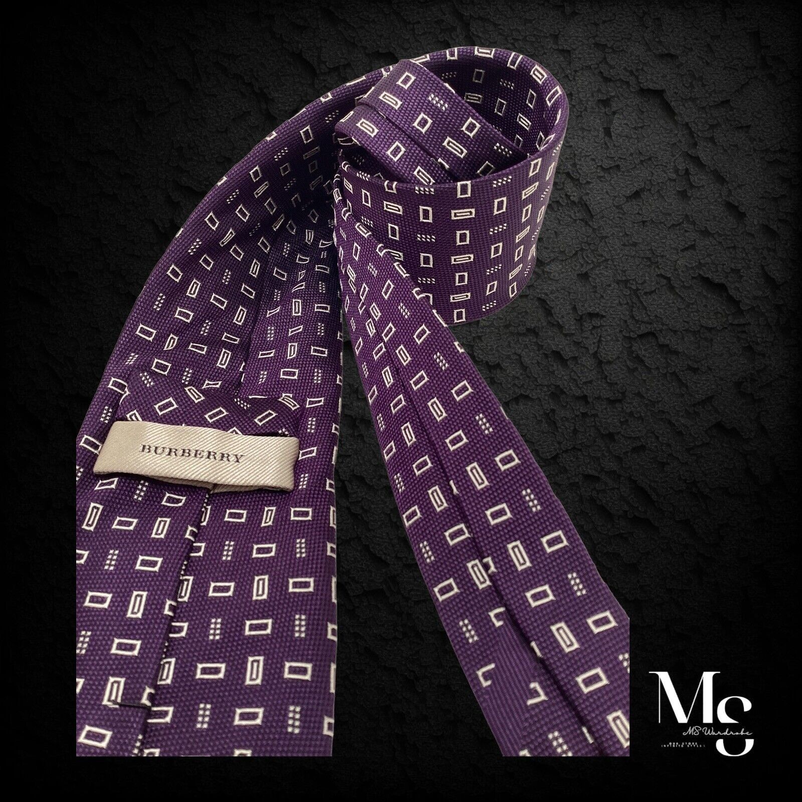 Burberry BURBERRY XL Purple Geometric Luxury Silk Tie Italy W:3.5" EC Size ONE SIZE - 3 Thumbnail