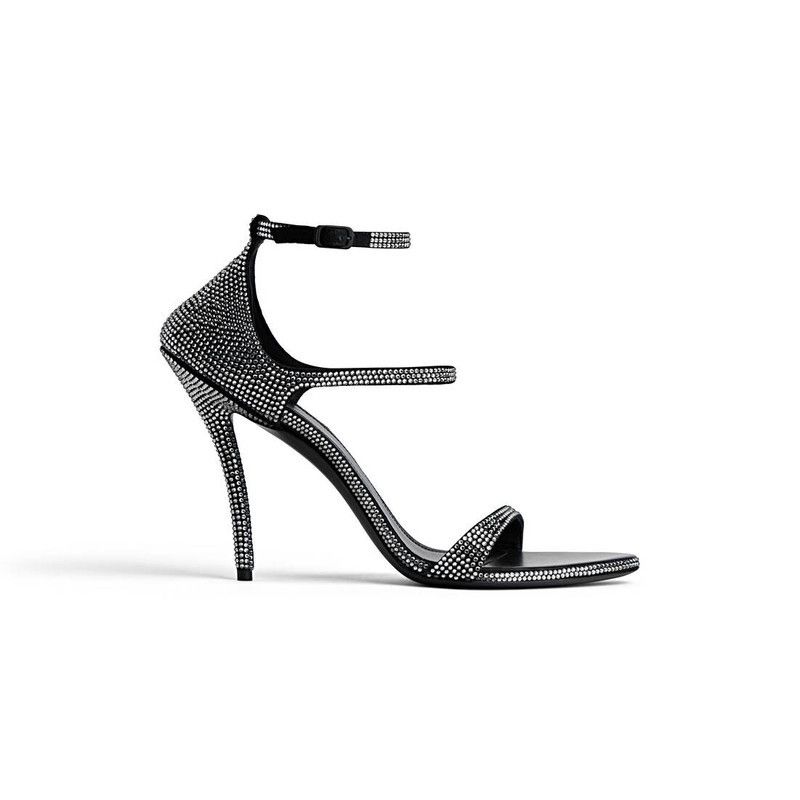 Balenciaga o1s1rm1225 Honey 110mm Sandals With Rhinestones in Black Size US 7 / IT 37 - 1 Thumbnail