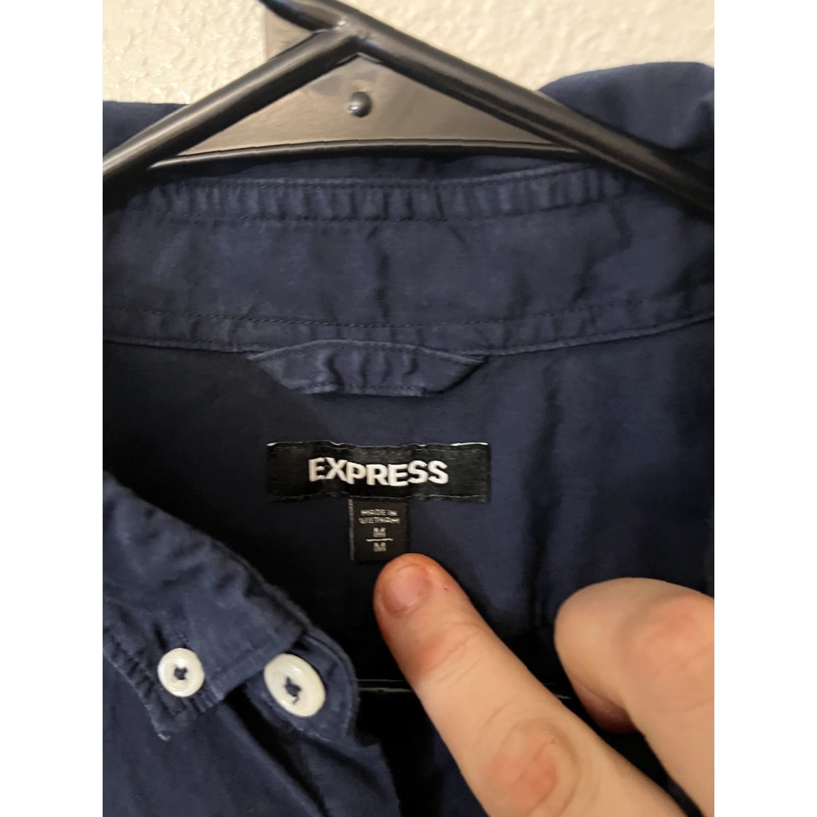 Express Express Shirt Mens Button-Up Knit Cotton Navy Blue Short Sleeve Casual M Size US M / EU 48-50 / 2 - 3 Thumbnail
