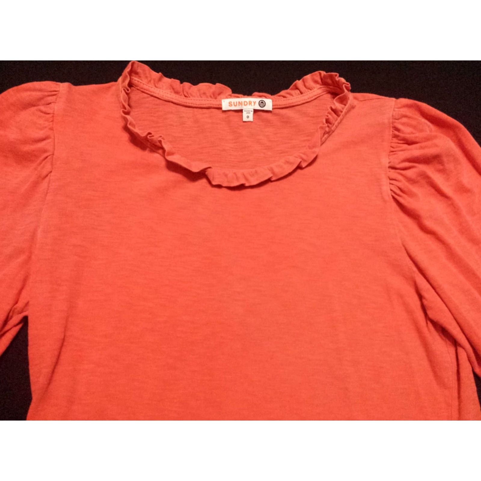 Sundry Sundry Womens 0X Plus Long Sleeve Shirt Solid Orange Round Neck Pullover Size XS / US 0-2 / IT 36-38 - 3 Thumbnail