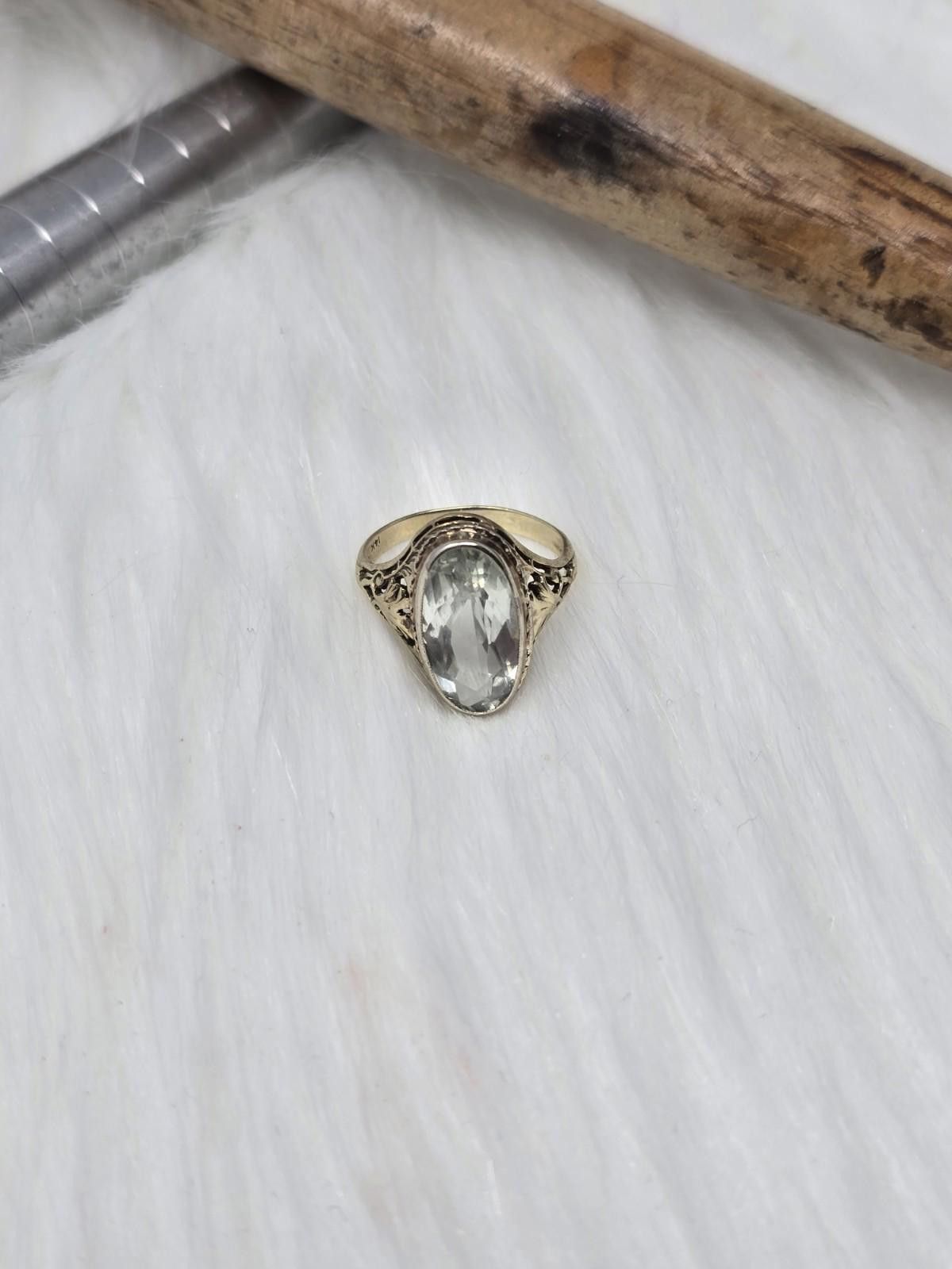Other 14K Gold Quartz Navette Ring Filigree Vintage 3.5g Size ONE SIZE - 8 Thumbnail