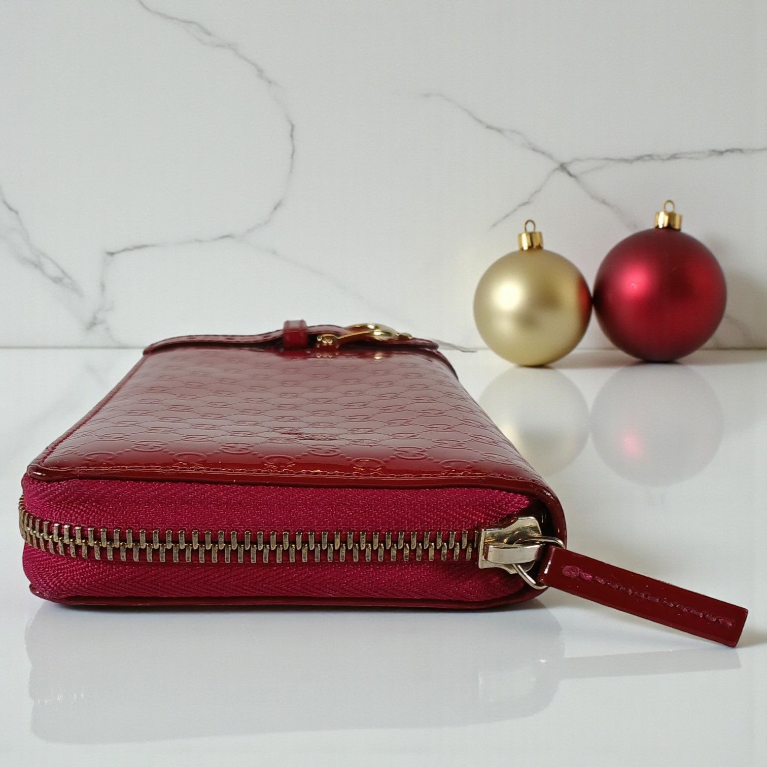 Gucci Gucci Shima GG Belted Zip Around Pink Enamel Leather Wallet Size ONE SIZE - 5 Thumbnail