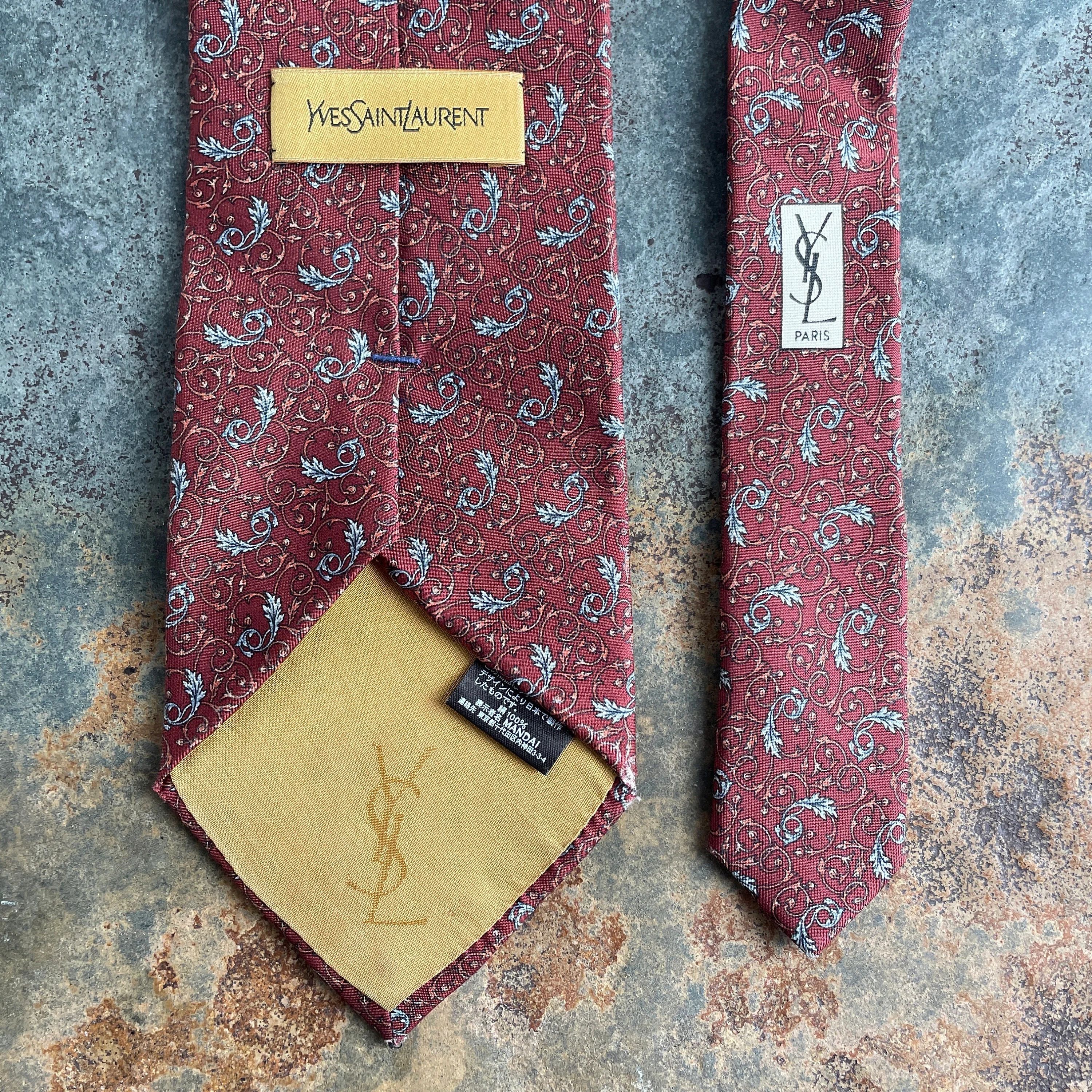 Yves Saint Laurent Vintage YSL Brown Silk Tie Floral Motif | Saint Laurent Size ONE SIZE - 7 Thumbnail