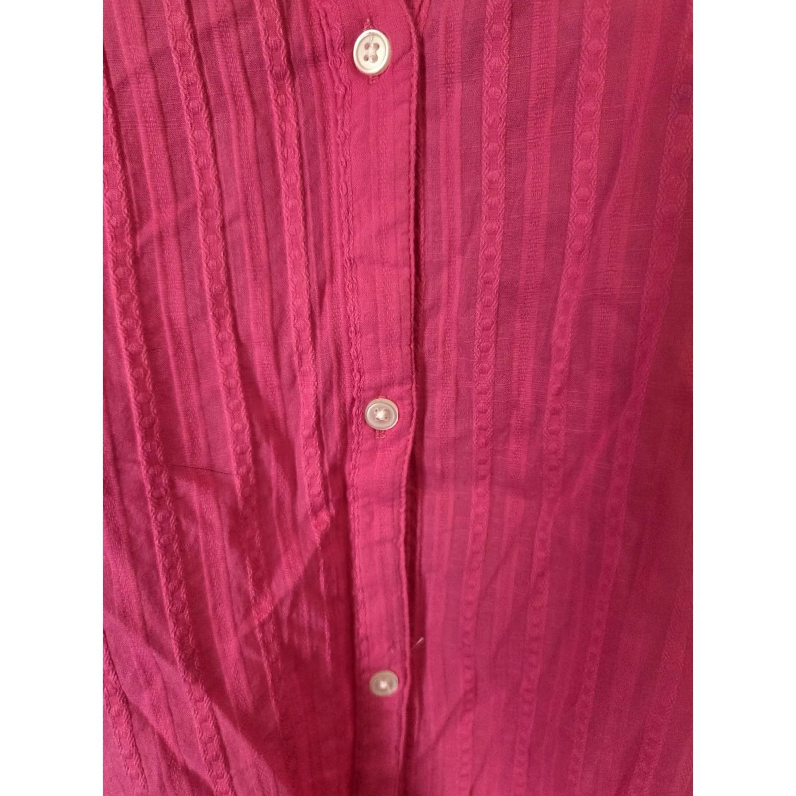 Loft Loft Pink Textured Stripe Button Front Gauzy Top Shirt 2X XXL Size XXL / US 16-18 / IT 52-54 - 2 Thumbnail