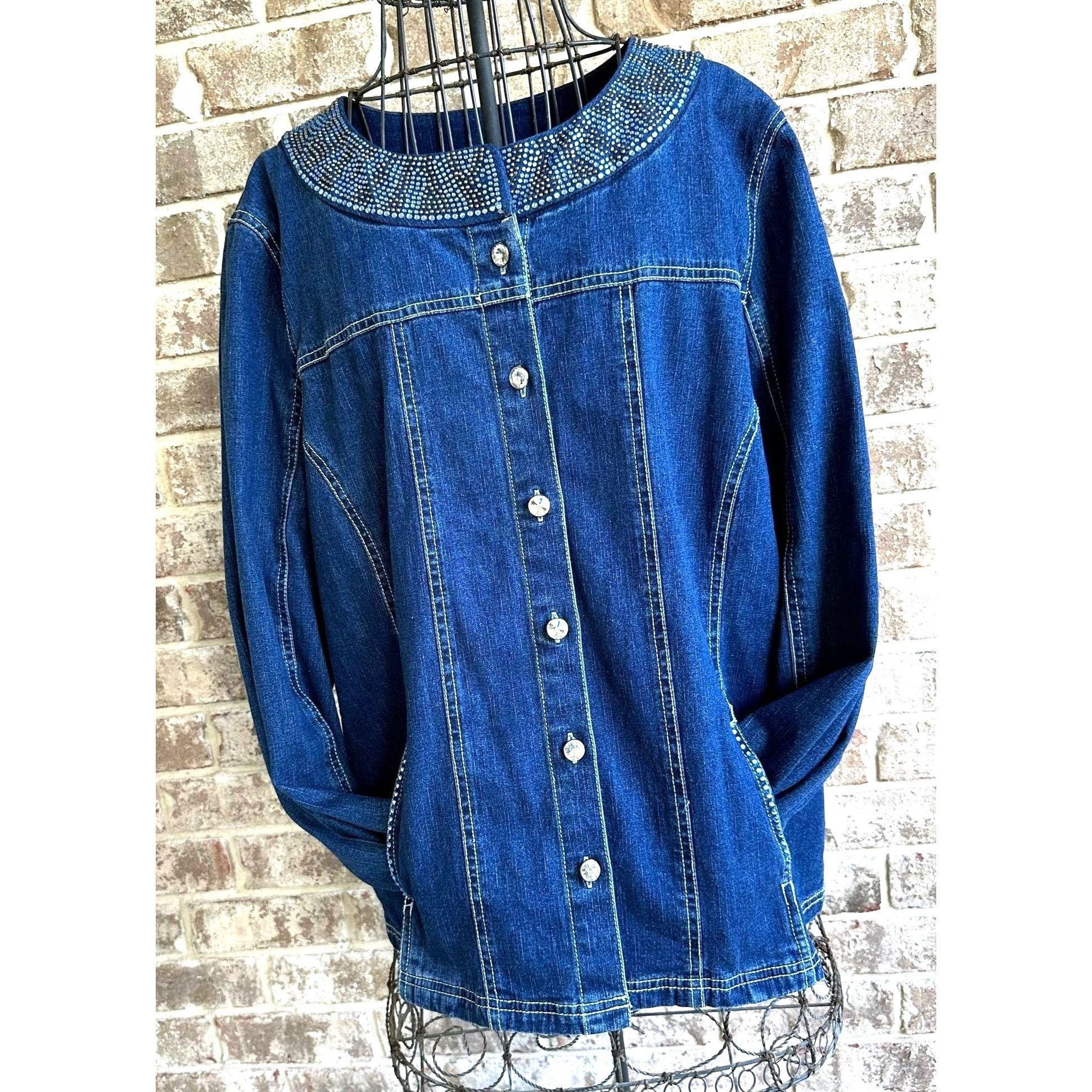 Quacker Factory × Vintage Vintage Quacker Factory Jean Jacket Large Blue Denim Size L / US 10 / IT 46 - 3 Thumbnail