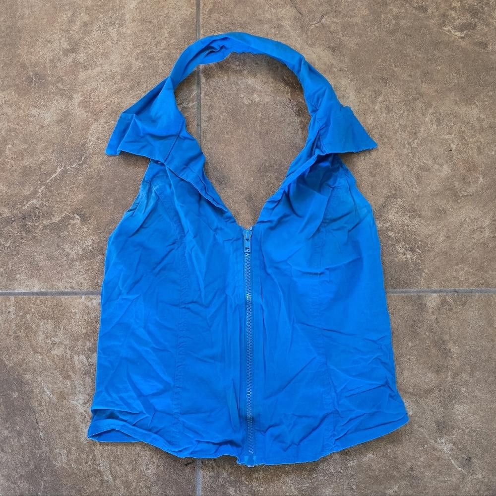 Designer Blue Front Zip NS Cropped Halter Size M / US 6-8 / IT 42-44 - 1 Thumbnail