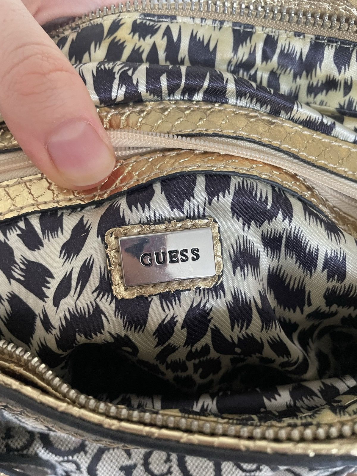Guess Vintage guess leopard print gold shoulder bag | Grailed