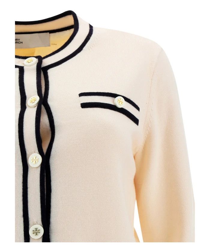 Tory Burch o1s22i1n1024 Kendra Merino Wool Cardigan in Ivory Size L / US 10 / IT 46 - 3 Thumbnail