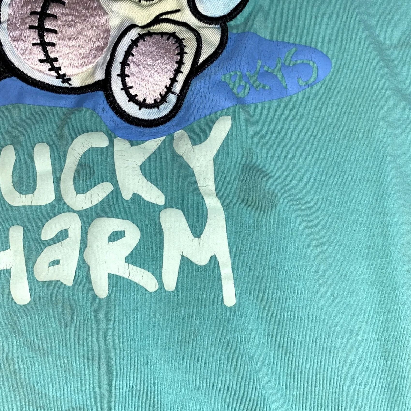 Vintage Lucky Charm Men's Short Sleeve Crew Neck T-Shirt Embroidered Bunny Teal Yellow BKYS Charms Animals 90s Style Size US 33 - 3 Thumbnail
