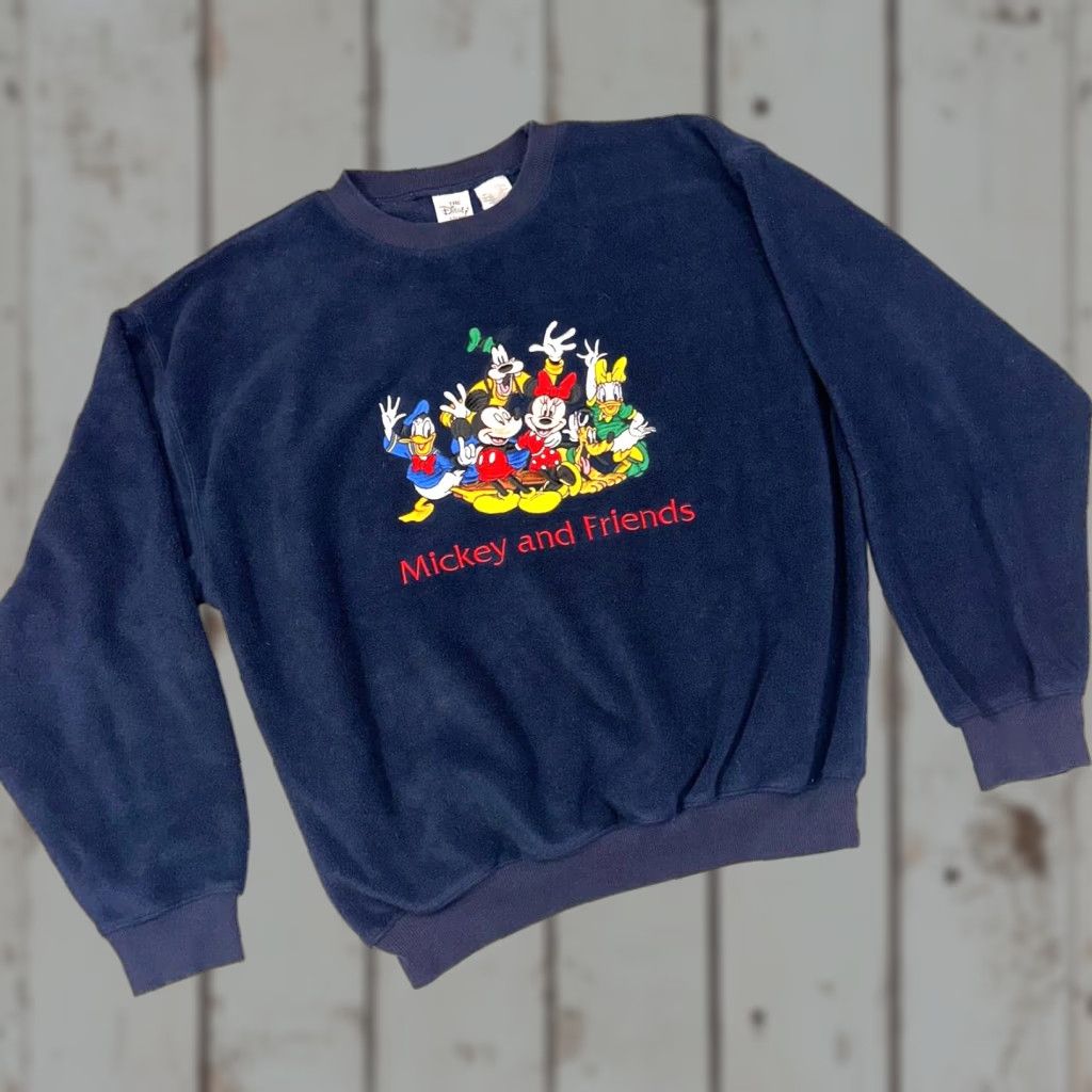 Disney Disney Store Mickey and Friends Mens Medium Navy Blue Embroidered Fleece Soft Crewneck Pullover Sweatshirt Size US M / EU 48-50 / 2 - 1 Thumbnail