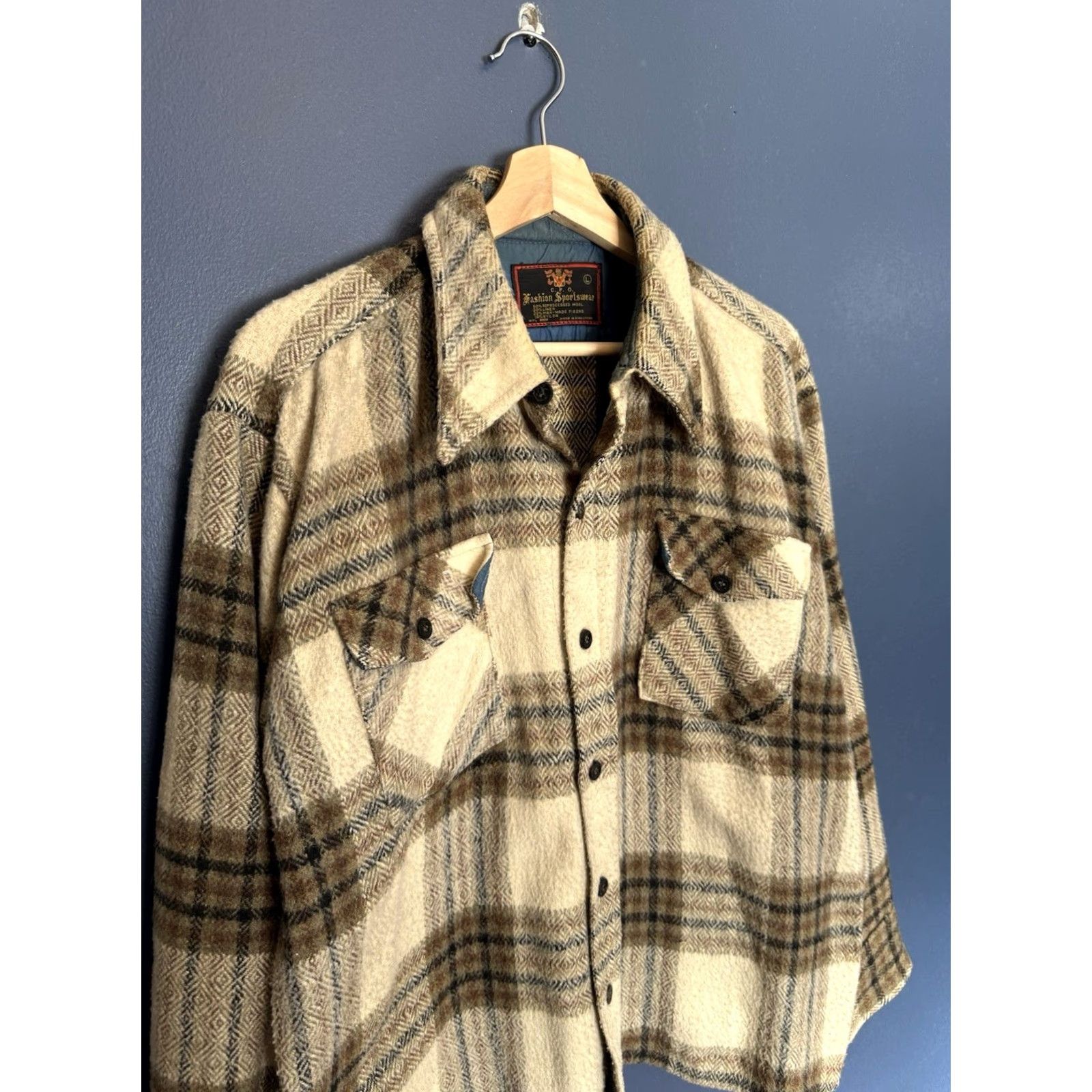 Vintage VINTAGE CPO Wool Plaid Button-Up Shirt Mens L Brown 70s Flannel Size US L / EU 52-54 / 3 - 2 Thumbnail