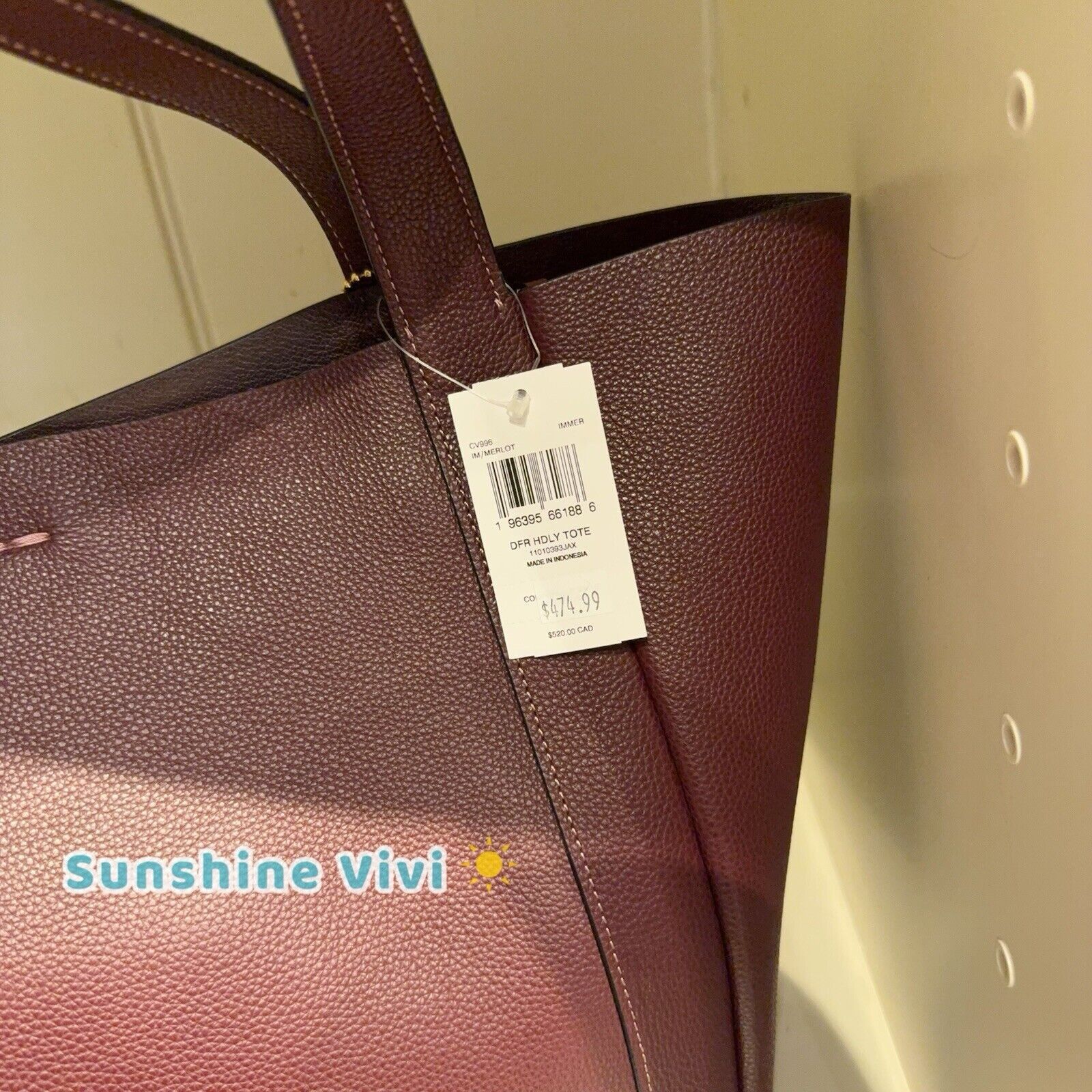 Coach NWT COACH Hadley Tote Bag CV996 Pebbled Leather/Gold/Merlot Size ONE SIZE - 4 Thumbnail