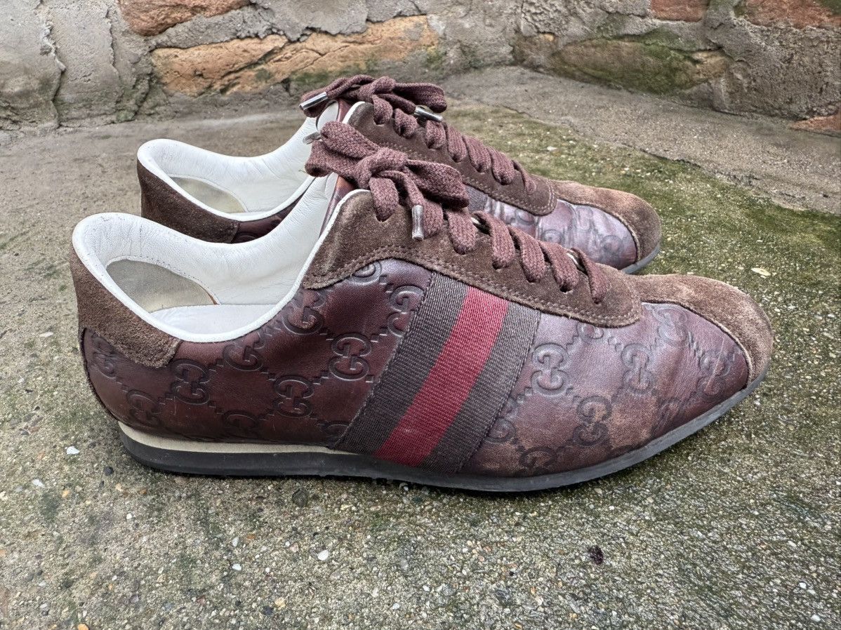Gucci ✨Gucci✨(138732) Guccissima Brown Leather/Suede Web Sneakers Size US 7.5 / IT 37.5 - 3 Thumbnail
