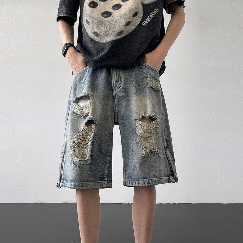 Japanese Brand Men's washed distressed denim shorts Size US 32 / EU 48 - 2 Thumbnail