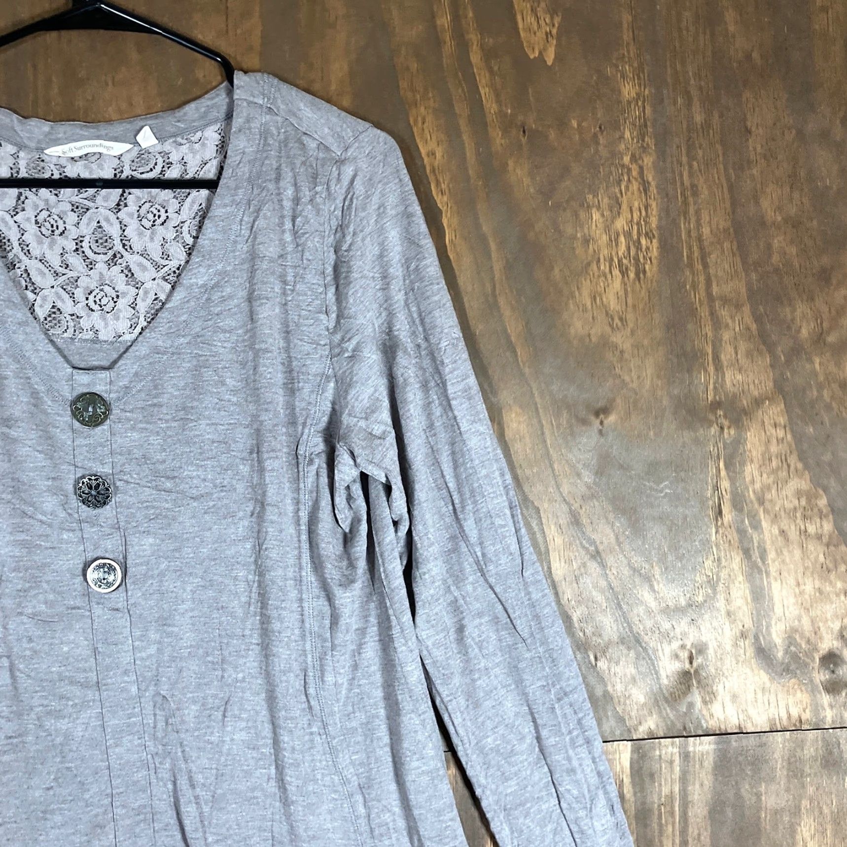 Soft Surroundings Soft Surroundings Blouse Womens Gray Maddalena Tunic V Neck Long Sleeve PL Size L / US 10 / IT 46 - 5 Thumbnail