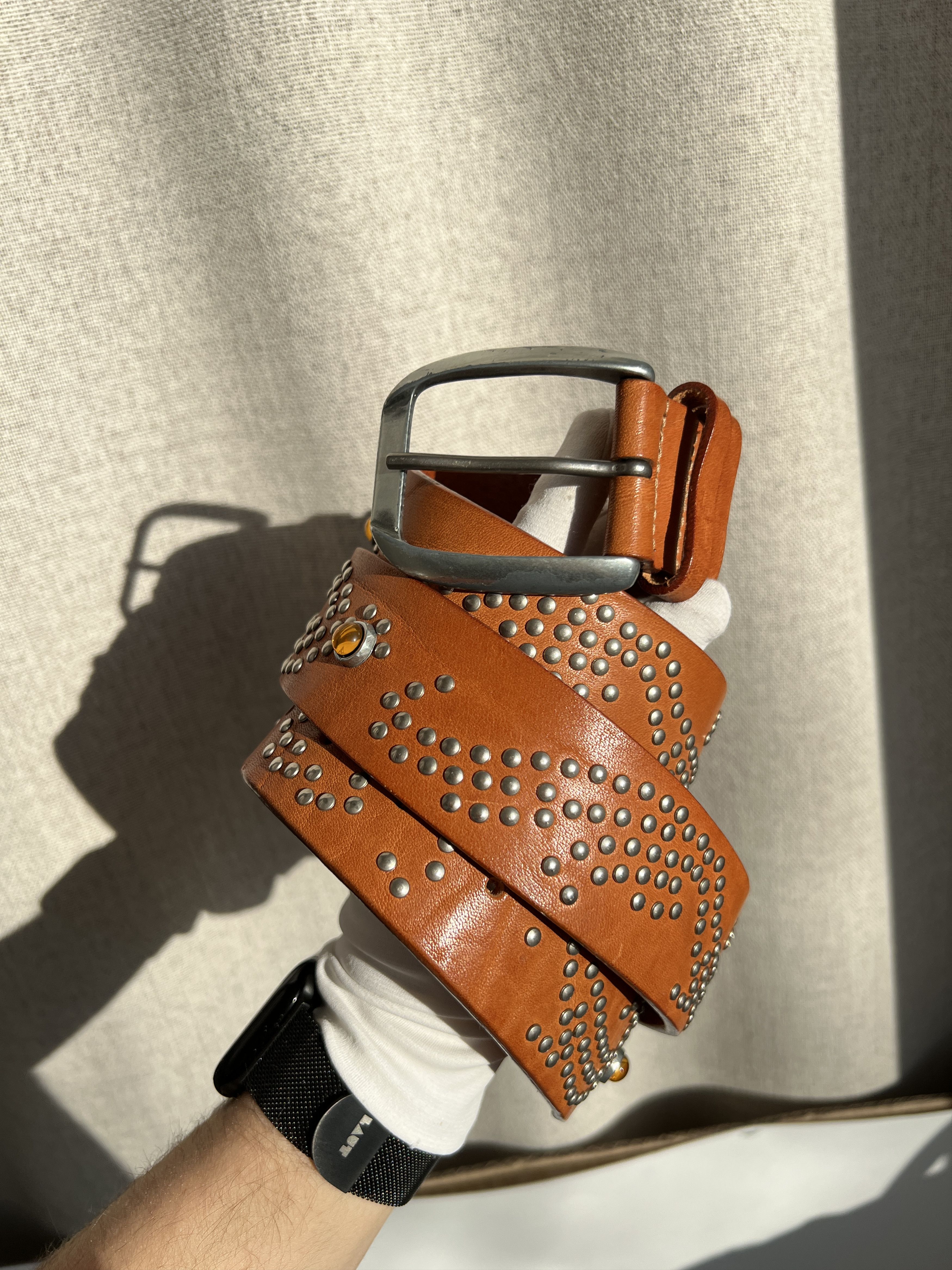 Vintage Vintage Fabrizio Mancini Rhinestones Leather Belt Italy Size ONE SIZE - 5 Thumbnail