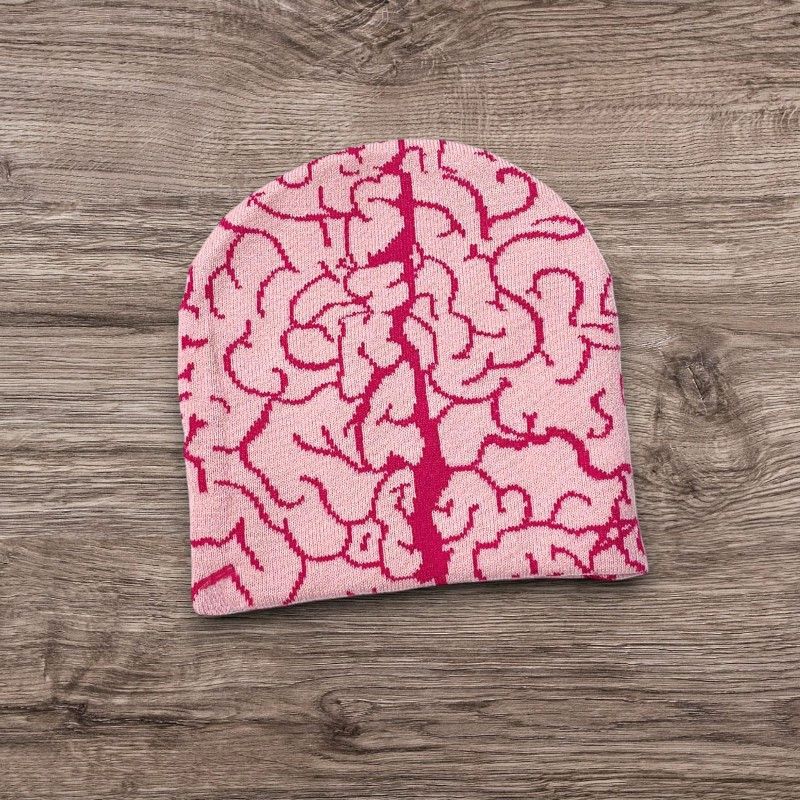 The Unbranded Brand Opium Y2K ALT Grunge Brain Beanie | Punk Avantgarde Pink Hat Size ONE SIZE - 1 Preview