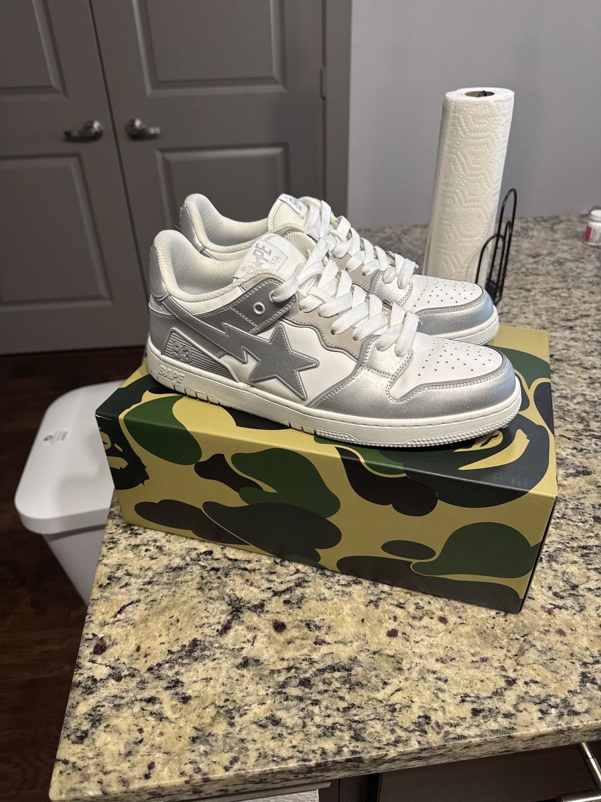 Bape A Bathing Ape BAPE Sk8 Sta #9 “Triple White” Size 9US | Grailed