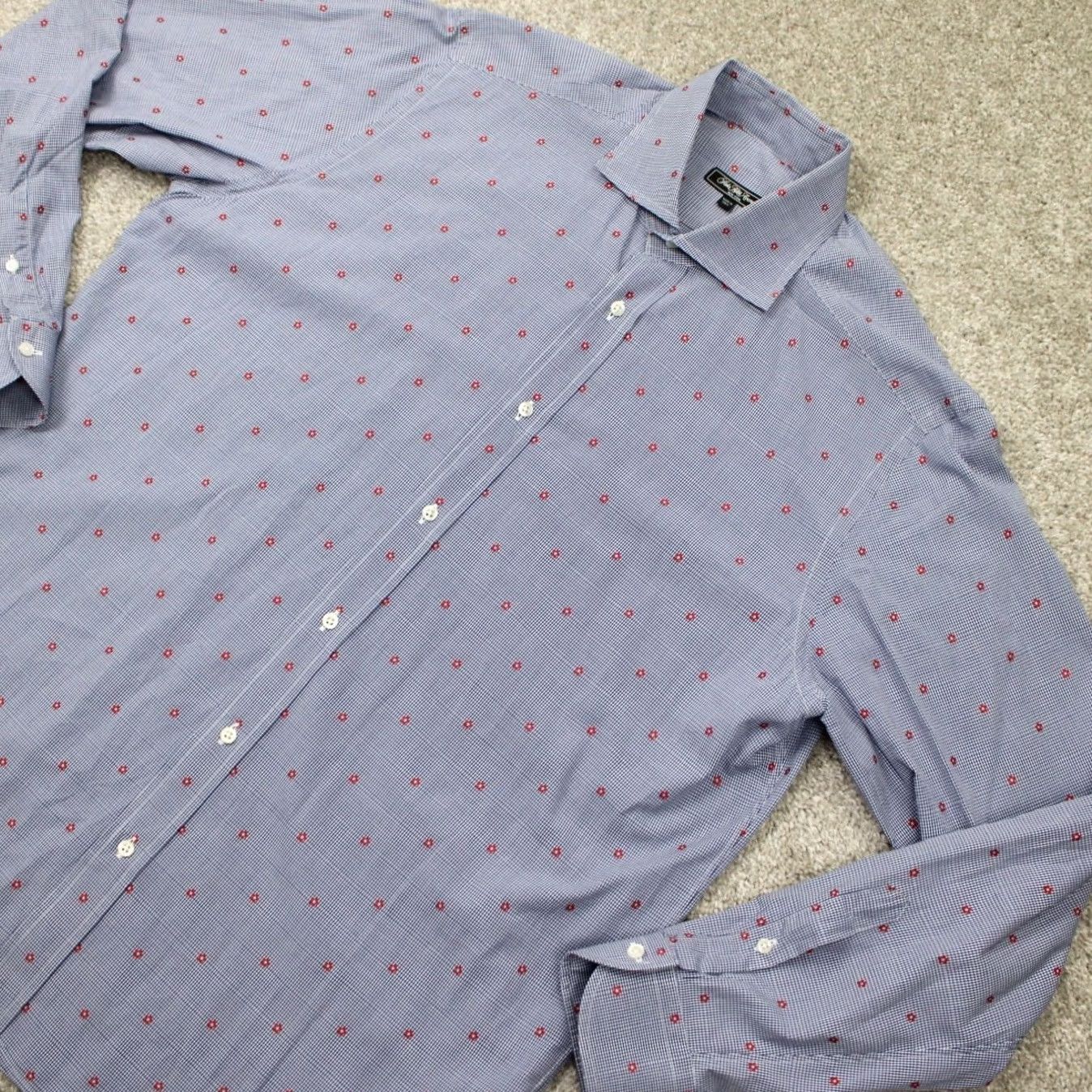 Saks Fifth Avenue Saks Fifth Avenue AOP Shirt Mens Large Blue/Red Cotton All Over Print L/S Button Shirt Size US L / EU 52-54 / 3 - 4 Thumbnail