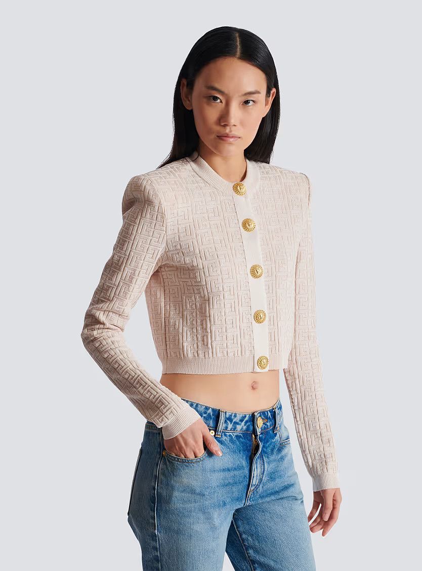 Balmain o1s1wg111225 Labyrinth Knit Cardigan in Beige Size M / US 6-8 / IT 42-44 - 5 Thumbnail