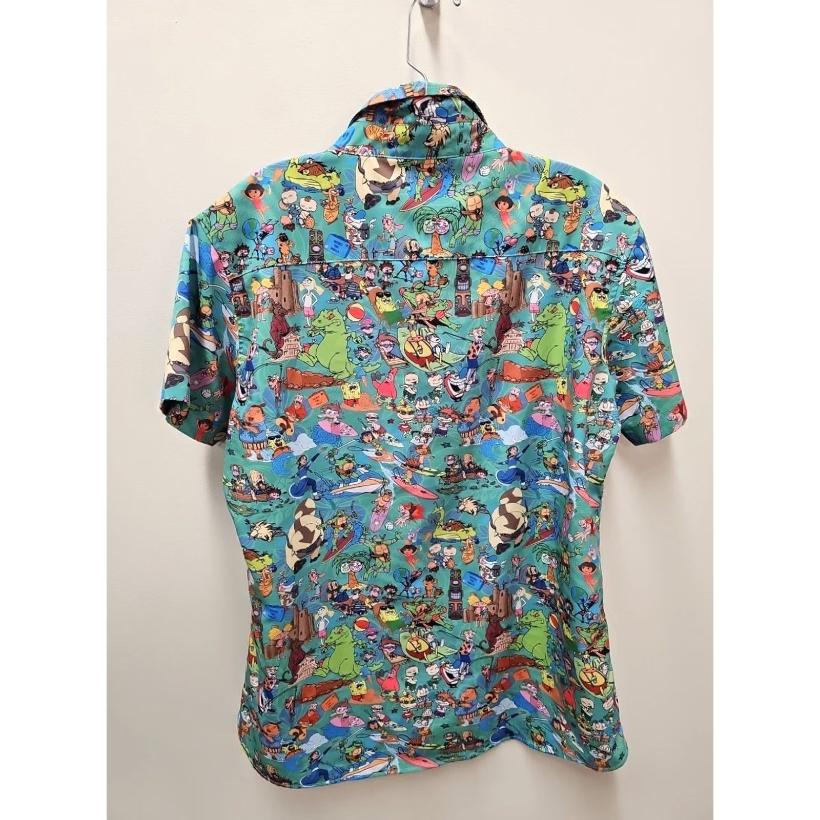 Nickelodeon RSVLTS Nickelodeon Kunuflex Button-Down Short Sleeve Shirt Mens Large Light Blue Multicolor Graphic Print 90s Cosplay Retro Size US L / EU 52-54 / 3 - 7 Thumbnail