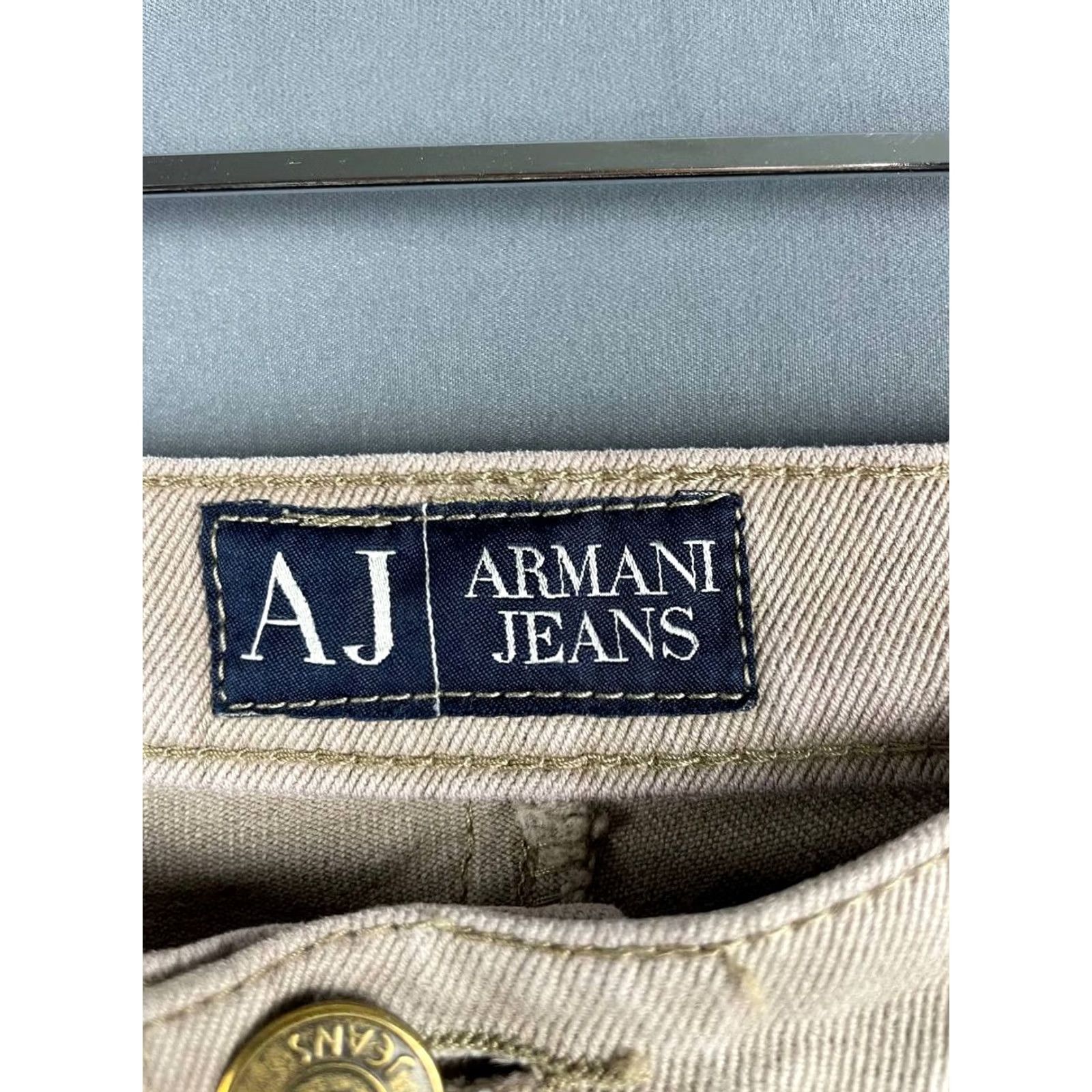Vintage Armani Jeans Pants Men Beige Cotton Comfort Straight Leg Chino Button Fly Size US 35 - 3 Thumbnail