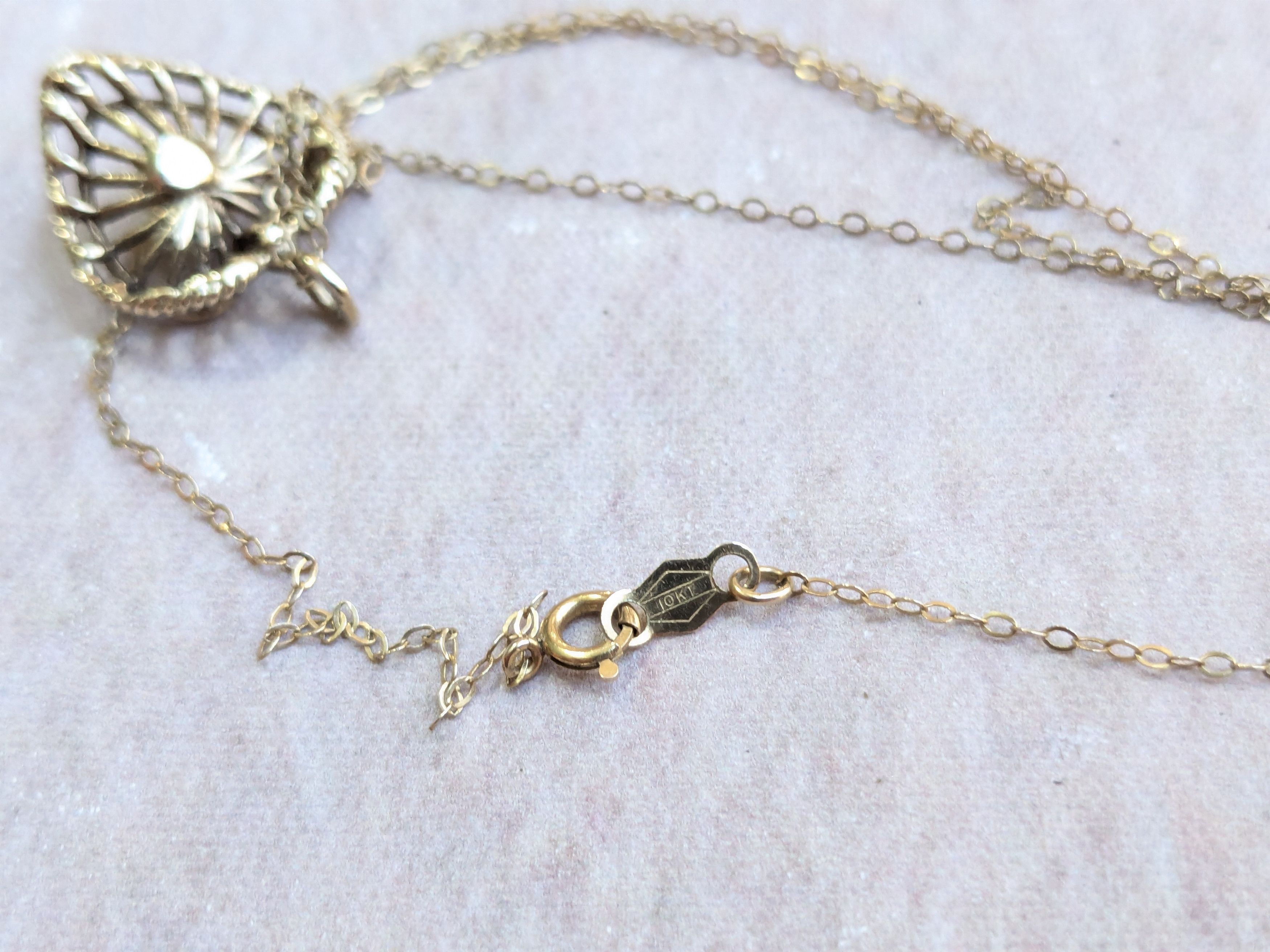 Jewelry Vintage 10k Gold Necklace Heart Pearl 17" Size ONE SIZE - 12 Thumbnail