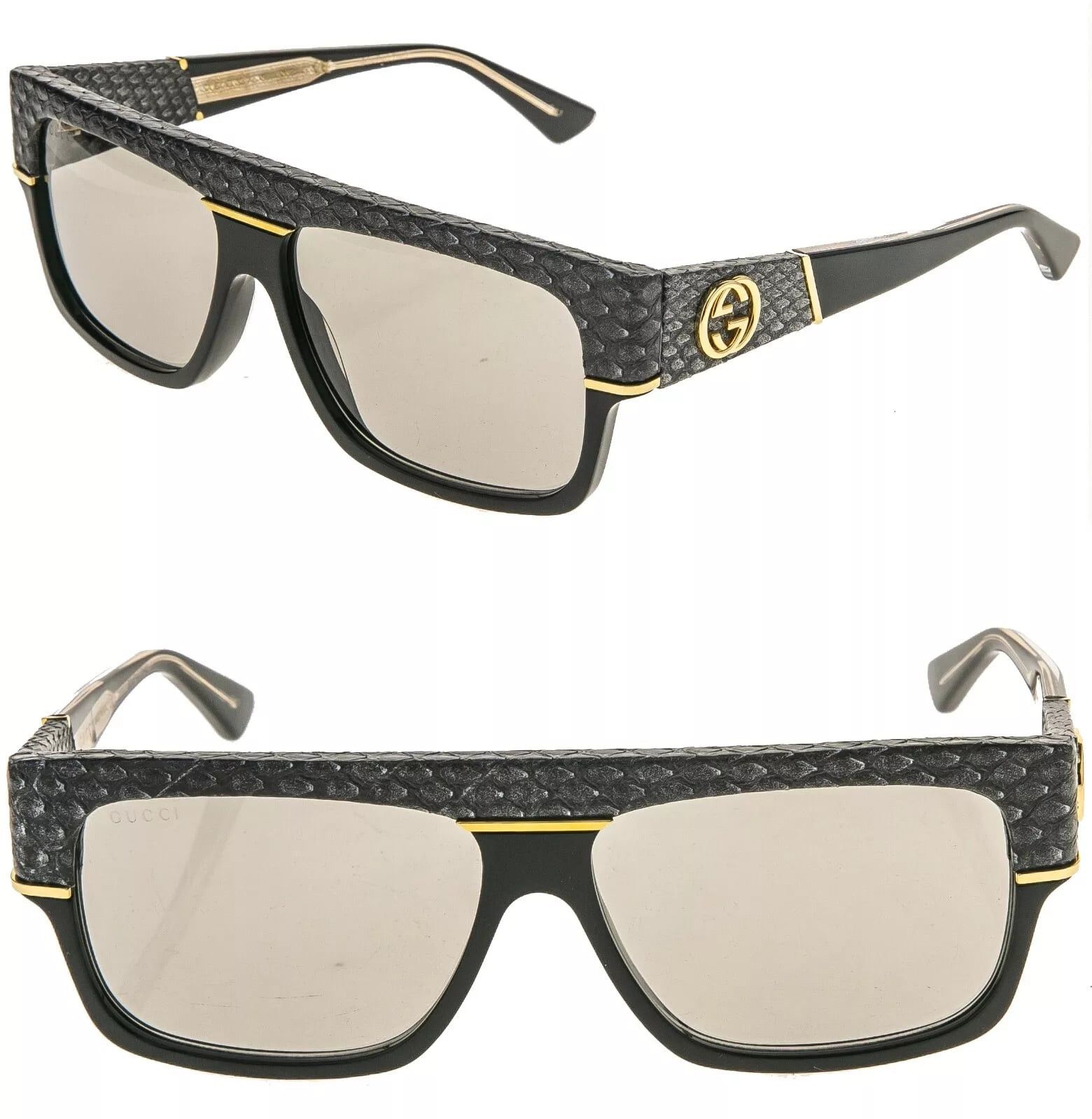 Gucci GUCCI 0483 Black Gray Python Leather Sunglasses GG0483S Size ONE SIZE - 1 Thumbnail