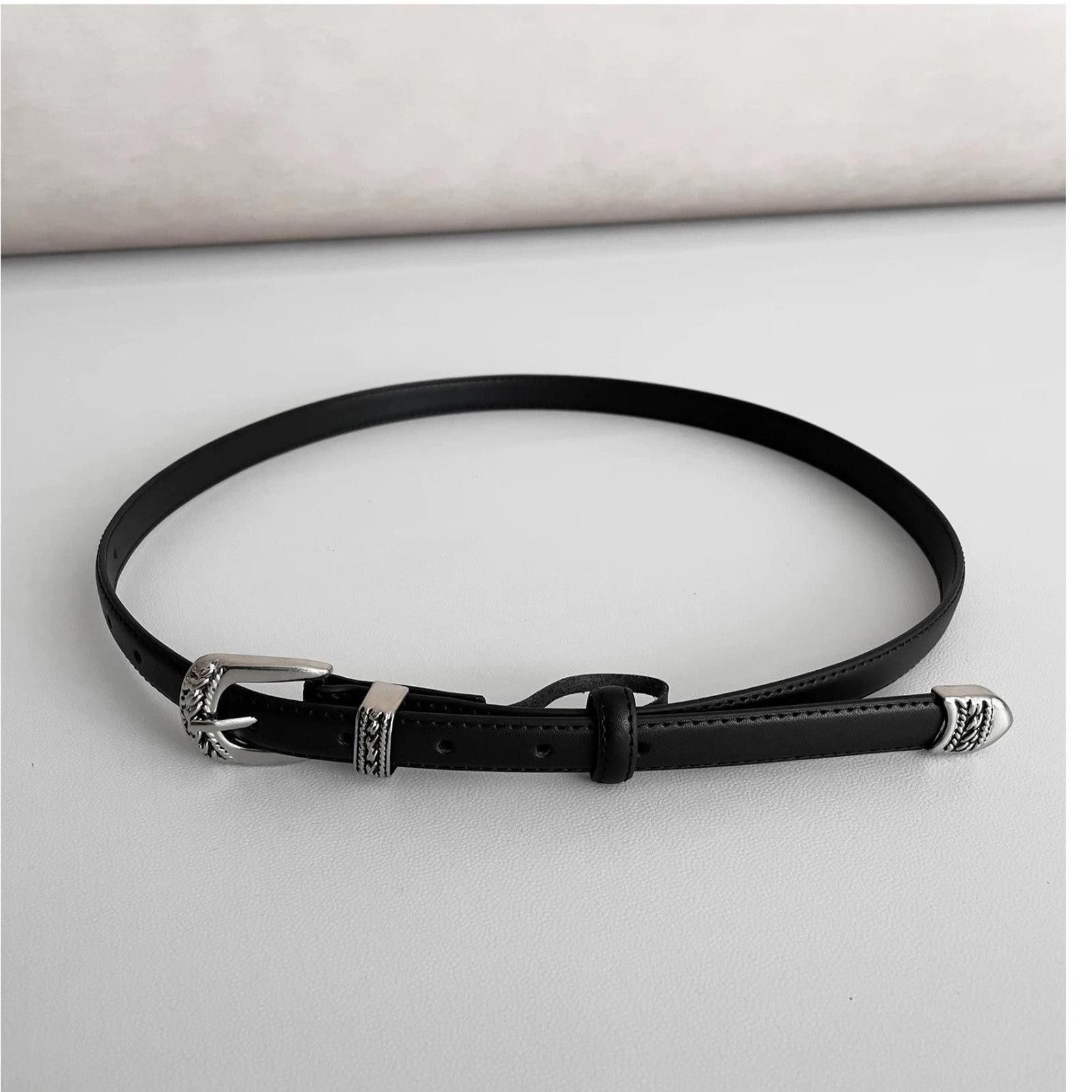 Leather Retro Metal Belt – Simple Silver, Versatile Fit Size ONE SIZE - 2 Thumbnail