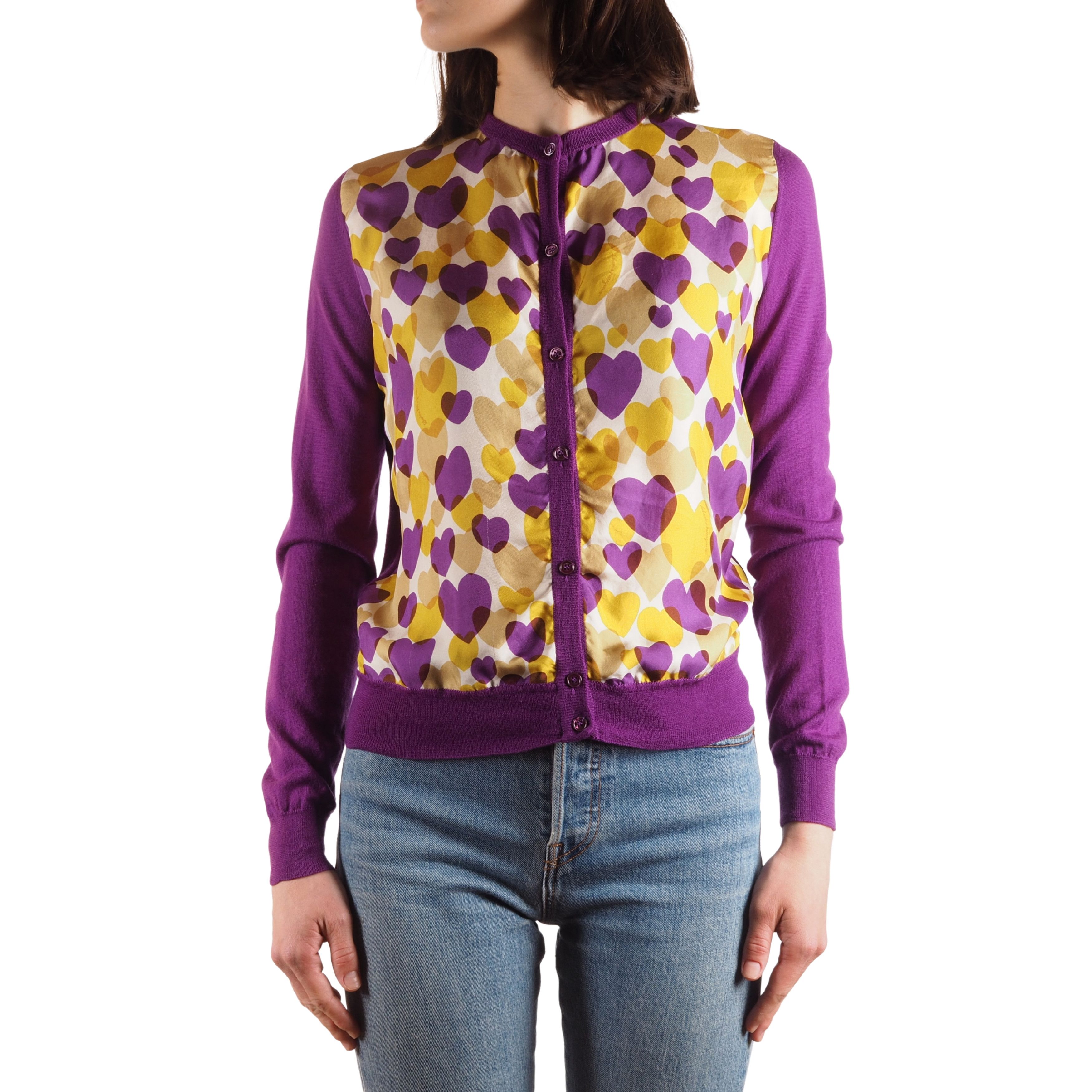Salvatore Ferragamo Salvatore Ferragamo Vintage Cardigan Heart Print Purple Size S / US 4 / IT 40 - 1 Thumbnail