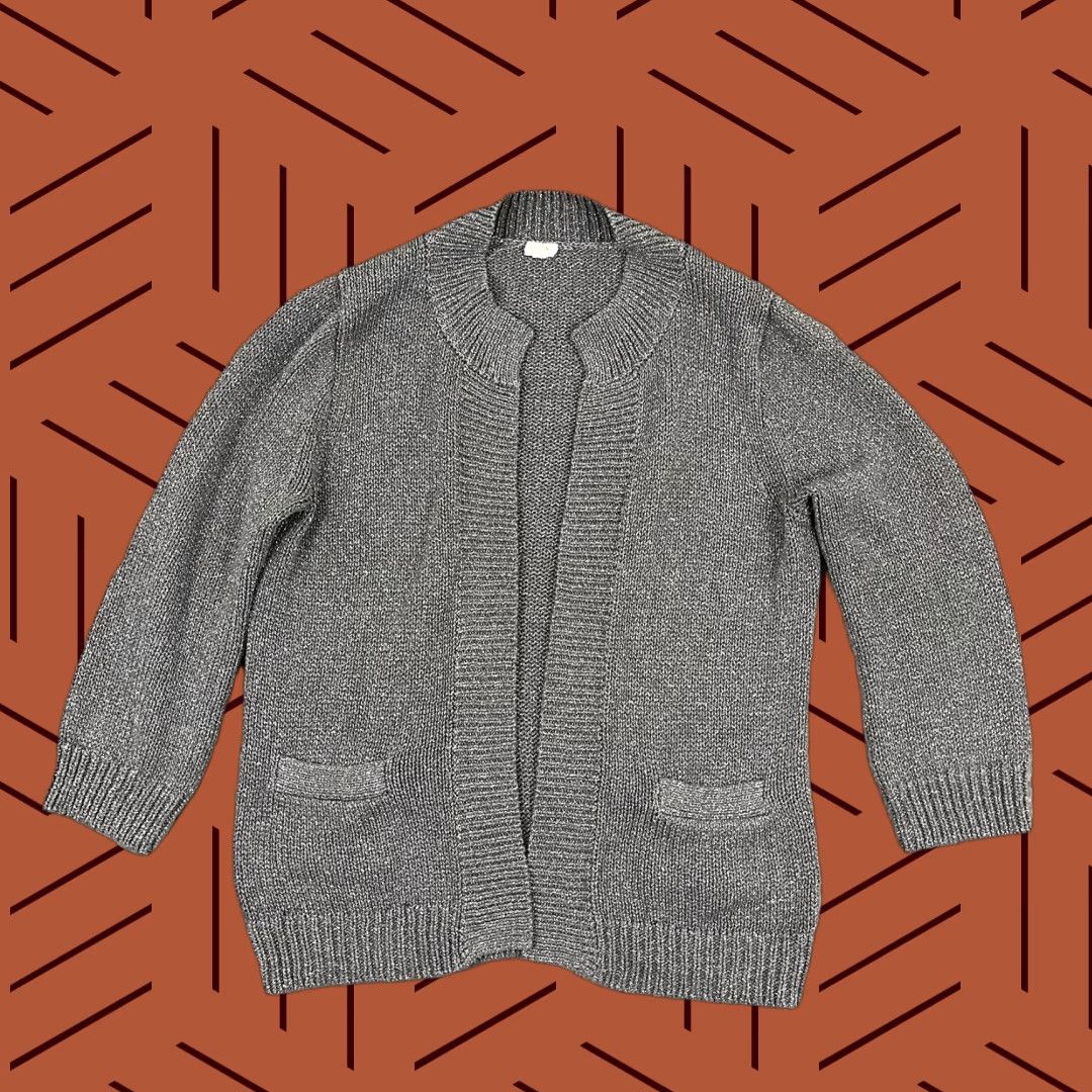 J.Crew VINTAGE J.CREW Open Front Cardigan Womens Medium Gray Shiny Metallic Pullover Sweater Size M / US 6-8 / IT 42-44 - 1 Thumbnail
