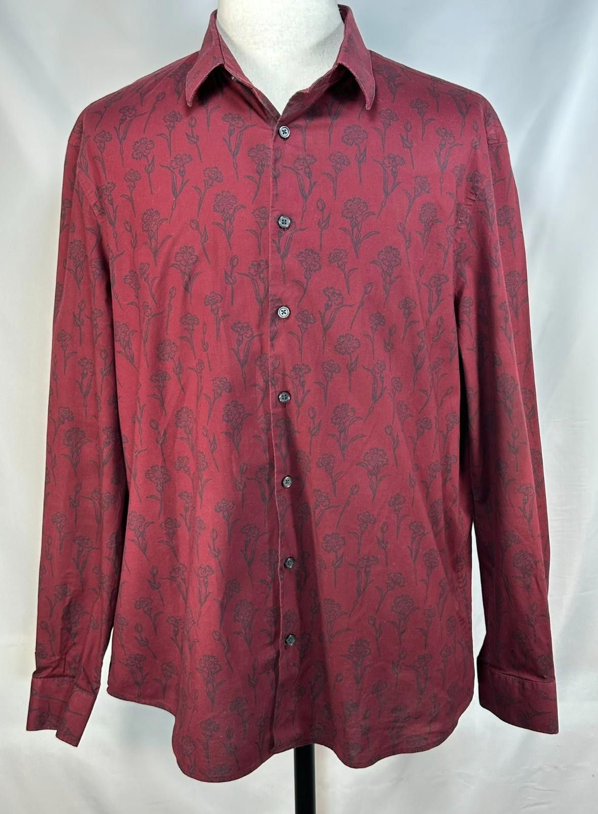 Express Express Slim Fit 1MX Floral Print Button Up Shirt Red Men XL Size US XL / EU 56 / 4 - 1 Thumbnail