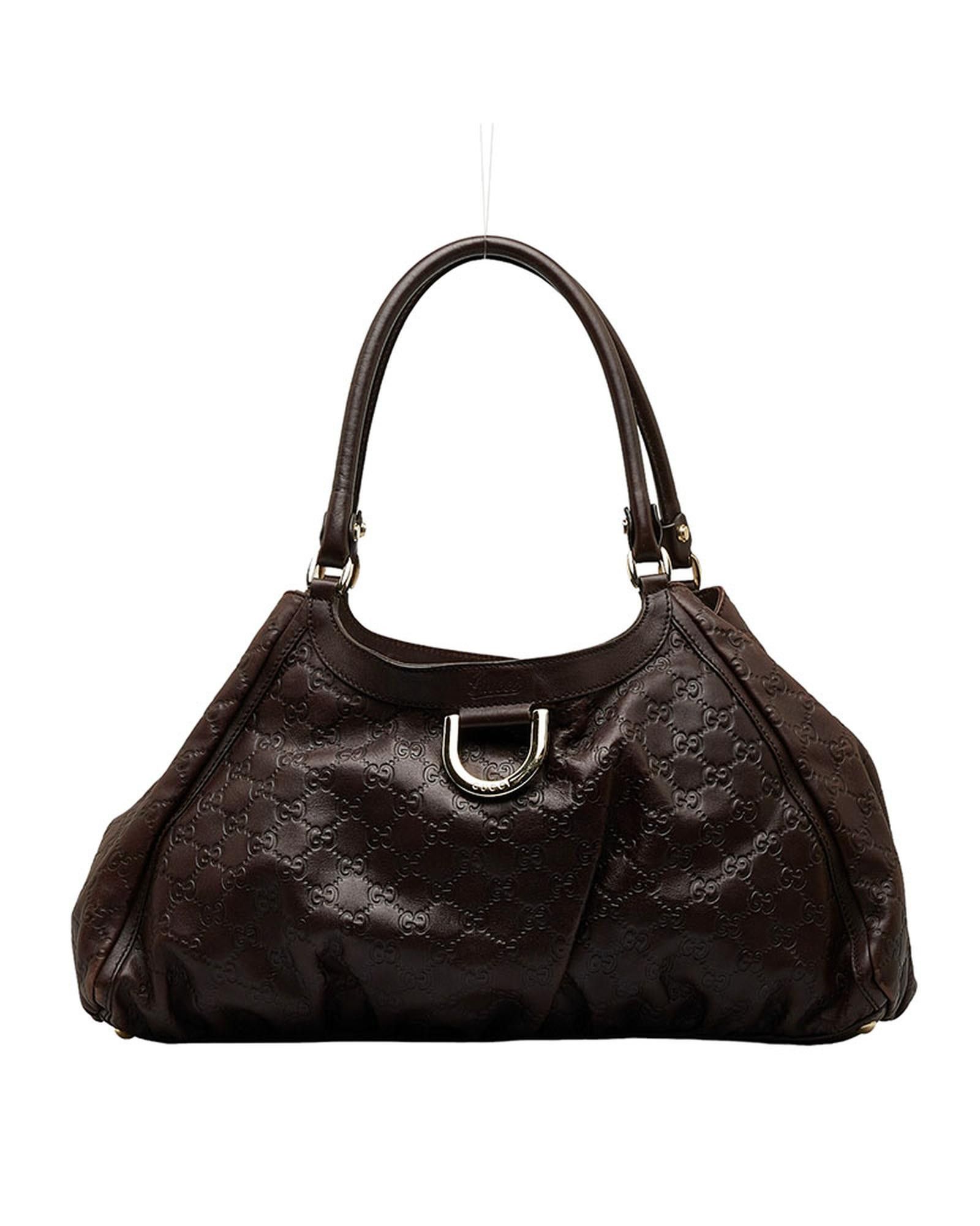 image of Gucci Leather D-Ring Shoulder Bag in Brown, Women's