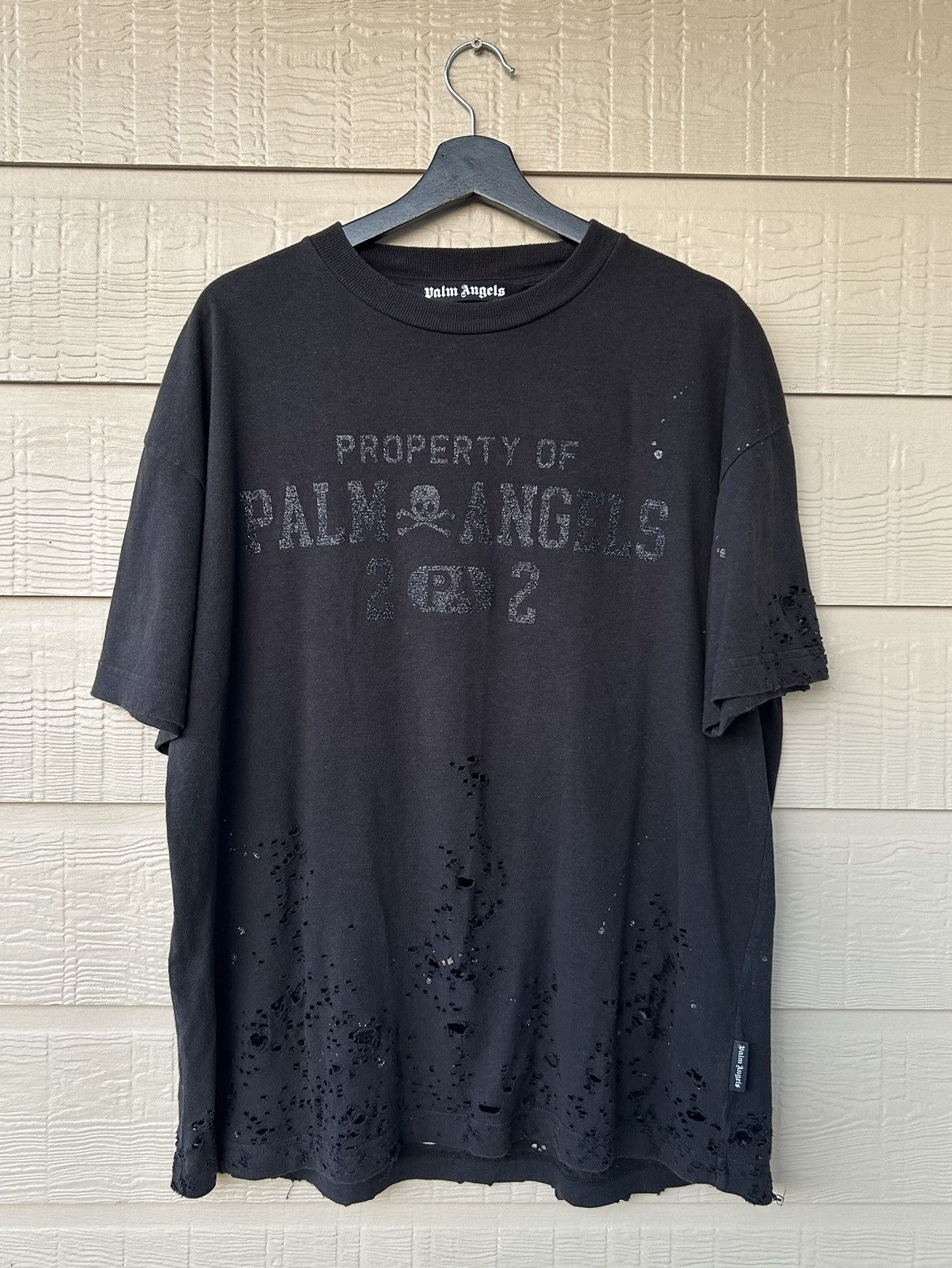 PALM ANGELS PROPERTY GLITTER DISTRESSED TEE