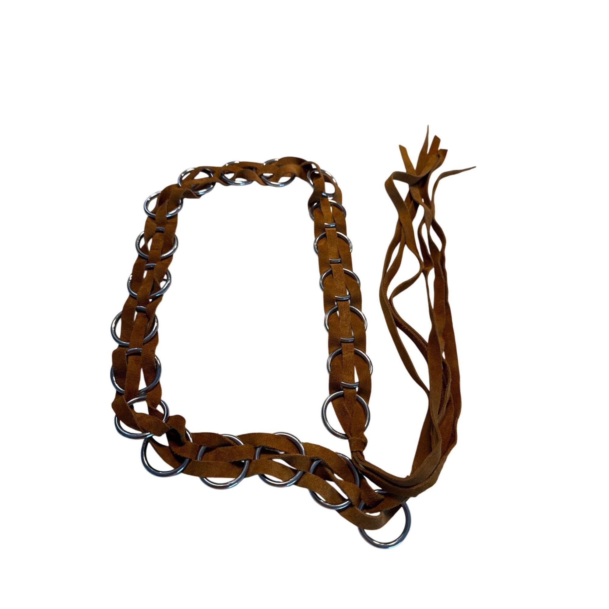 Vintage Brown Leather & Silver Hoop womens leather belt SKU 6996 Size ONE SIZE - 1 Thumbnail