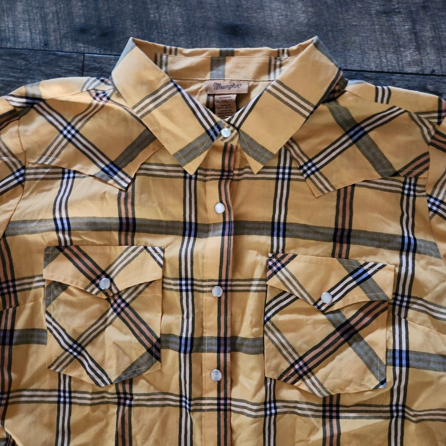 Wrangler Wrangler Mens XXL Pearl Snap Yellow Plaid Western Shirt Cowboy Shirt Cowboy Western Button-Up Long Sleeve Pearl Snap Pockets Vintage No Size US XXL / EU 58 / 5 - 3 Thumbnail