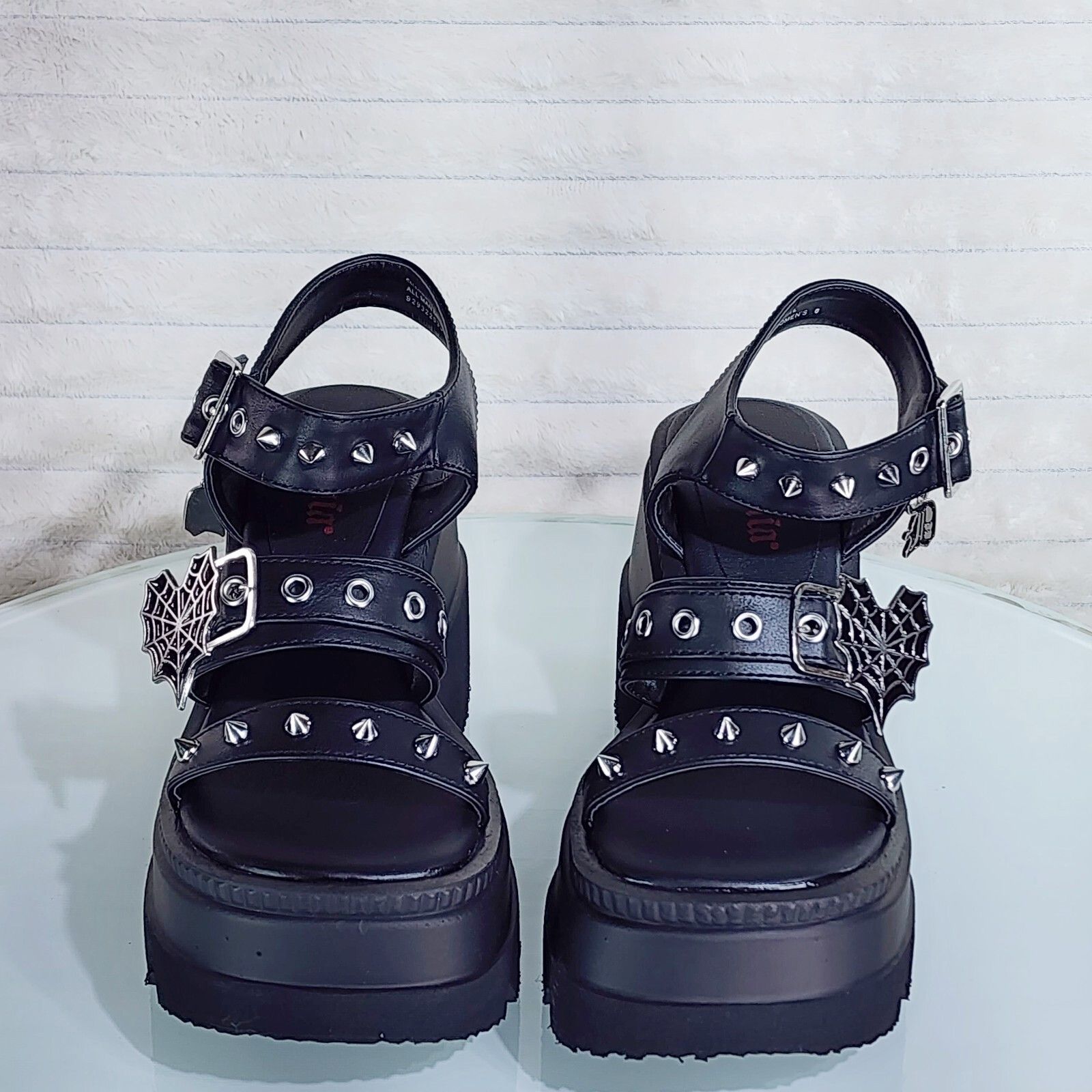 Other Shaker 13 Black Matte 4.5" Wedge Heel Gothic Sandals Studs A Size US 12 / IT 42 - 7 Thumbnail