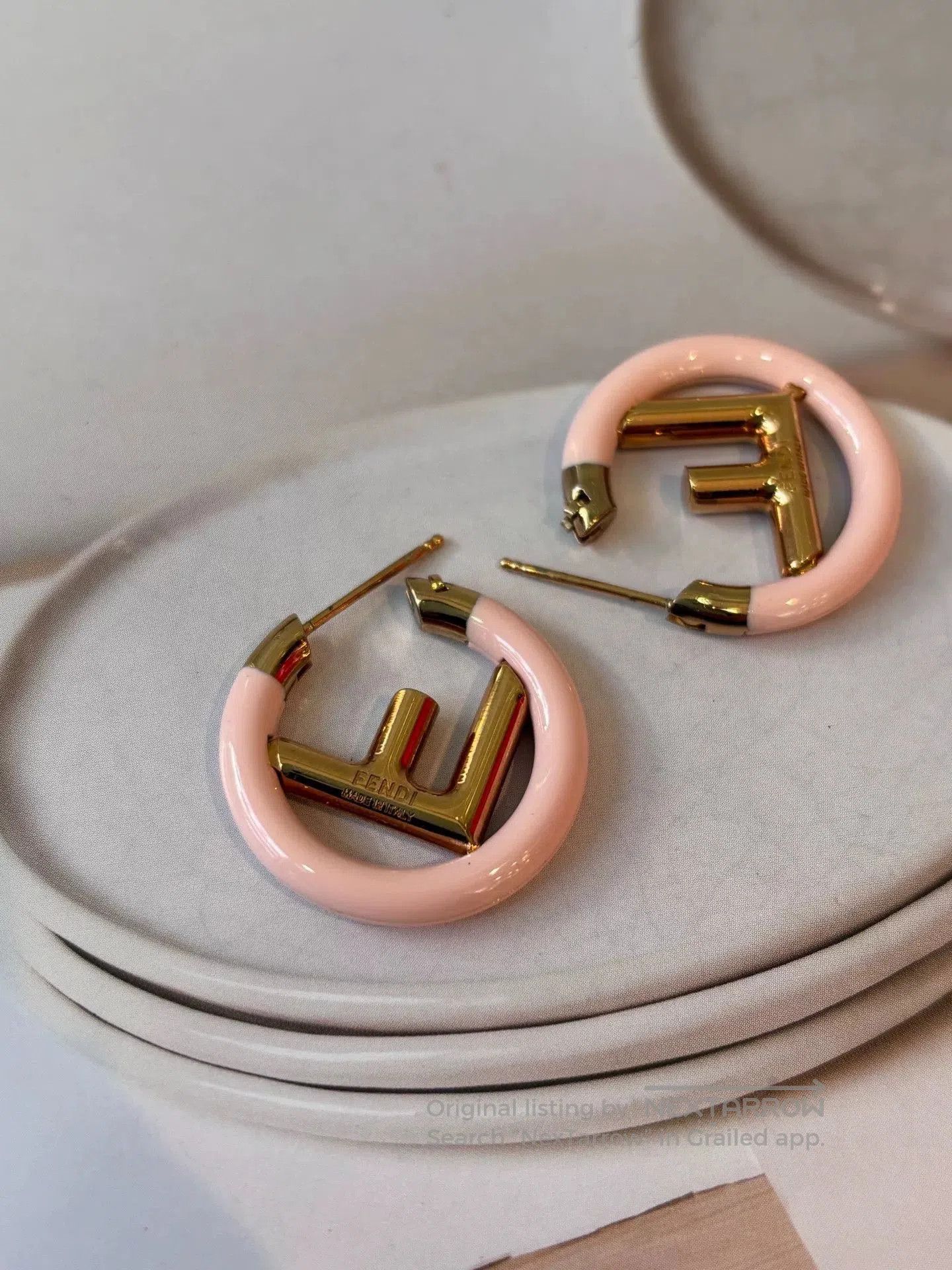 Fendi Fendi Enamel Pink F Circle Earrings. Size ONE SIZE - 4 Thumbnail