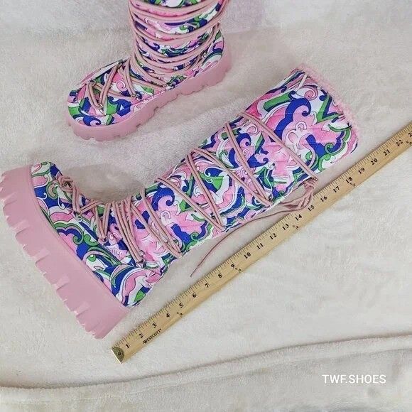Other Winter Stomper 2" Platform Knee Boots Pink Design Fur Trim Size US 9 / IT 39 - 2 Thumbnail