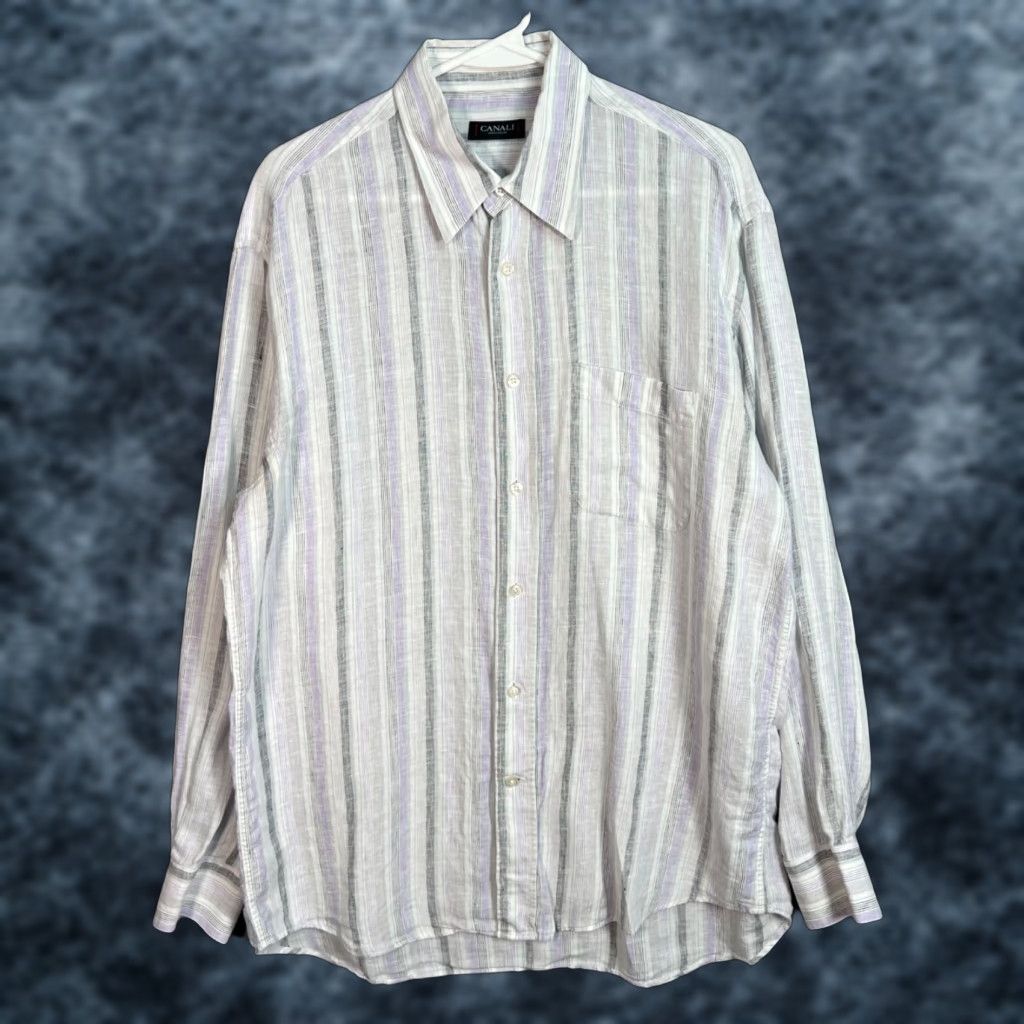 Canali Canali Mens Size Large Long-Sleeve Striped Shirt Size US L / EU 52-54 / 3 - 1 Thumbnail
