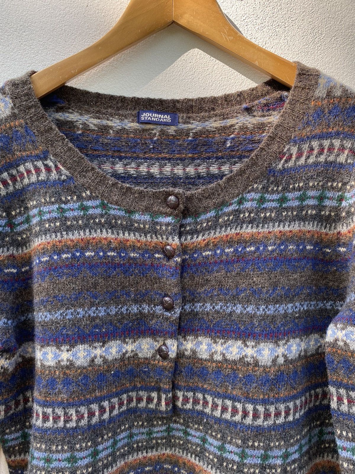 Journal Standard JOURNAL STANDARD Blue-Brown Fair Isle Wool Cardigan Size M / US 6-8 / IT 42-44 - 14 Thumbnail