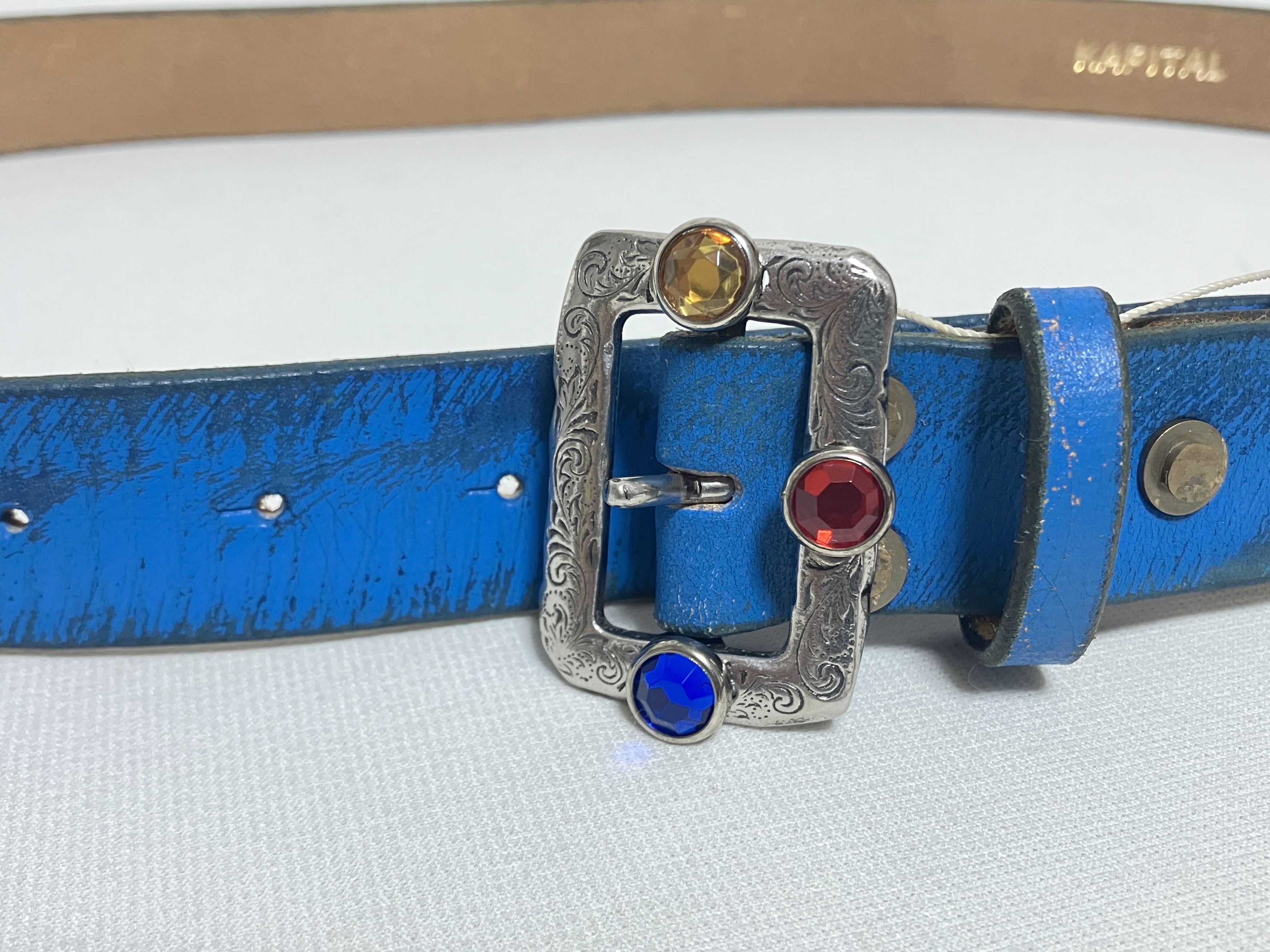 Kapital Kapital Oil leather studs disco buckle belt blue new Size ONE SIZE - 1 Thumbnail