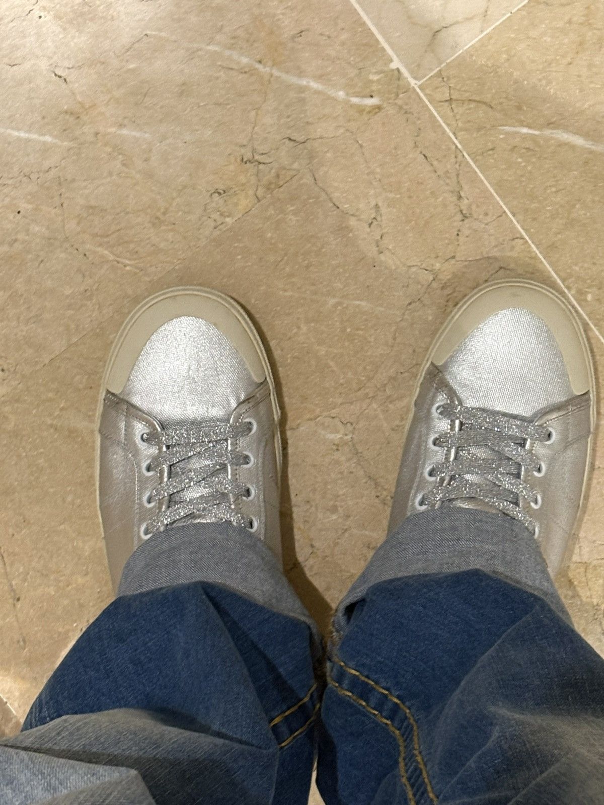 Saint Laurent Paris Silver Allsaints Converse style shoes Size US 10 / EU 43 - 10 Thumbnail