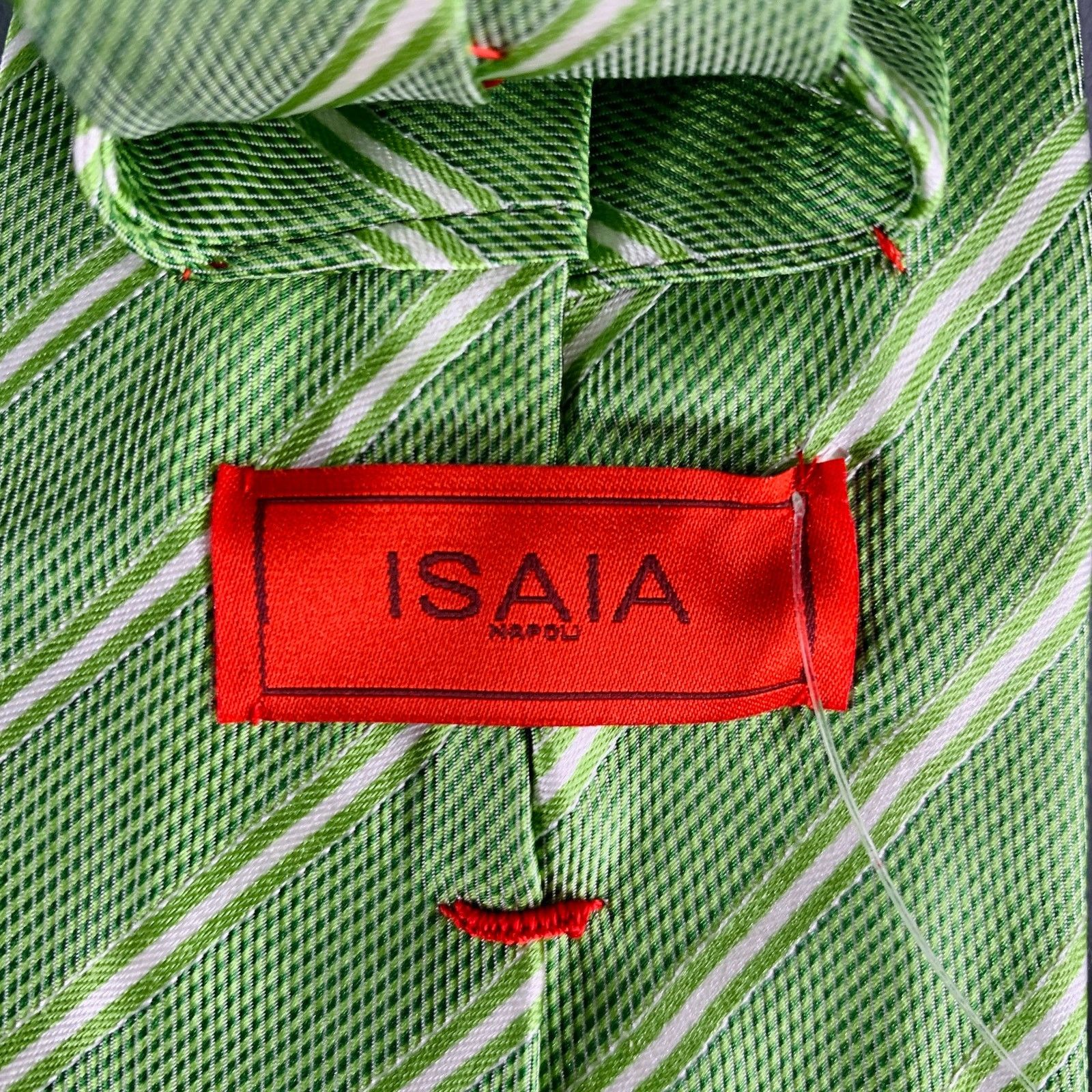 Isaia ISAIA Green White Diagonal Stripe Silk Tie Size ONE SIZE - 3 Thumbnail