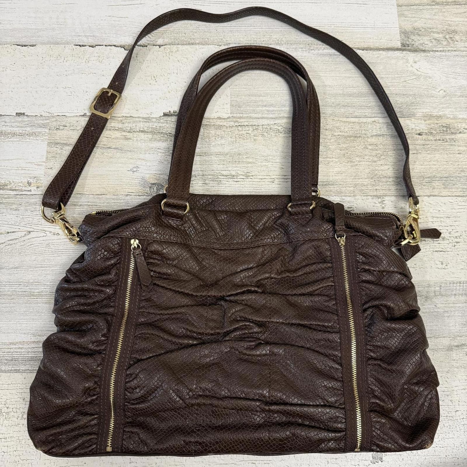 Cole Haan Brown Cole Haan Ruched Pebbled Tote Bag Size ONE SIZE - 1 Thumbnail