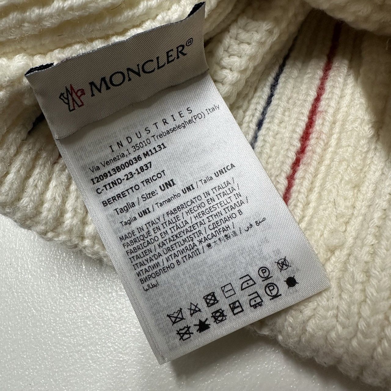 Moncler Moncler Tricolour Beanie Cream white mens Knit Hat Size ONE SIZE - 7 Thumbnail